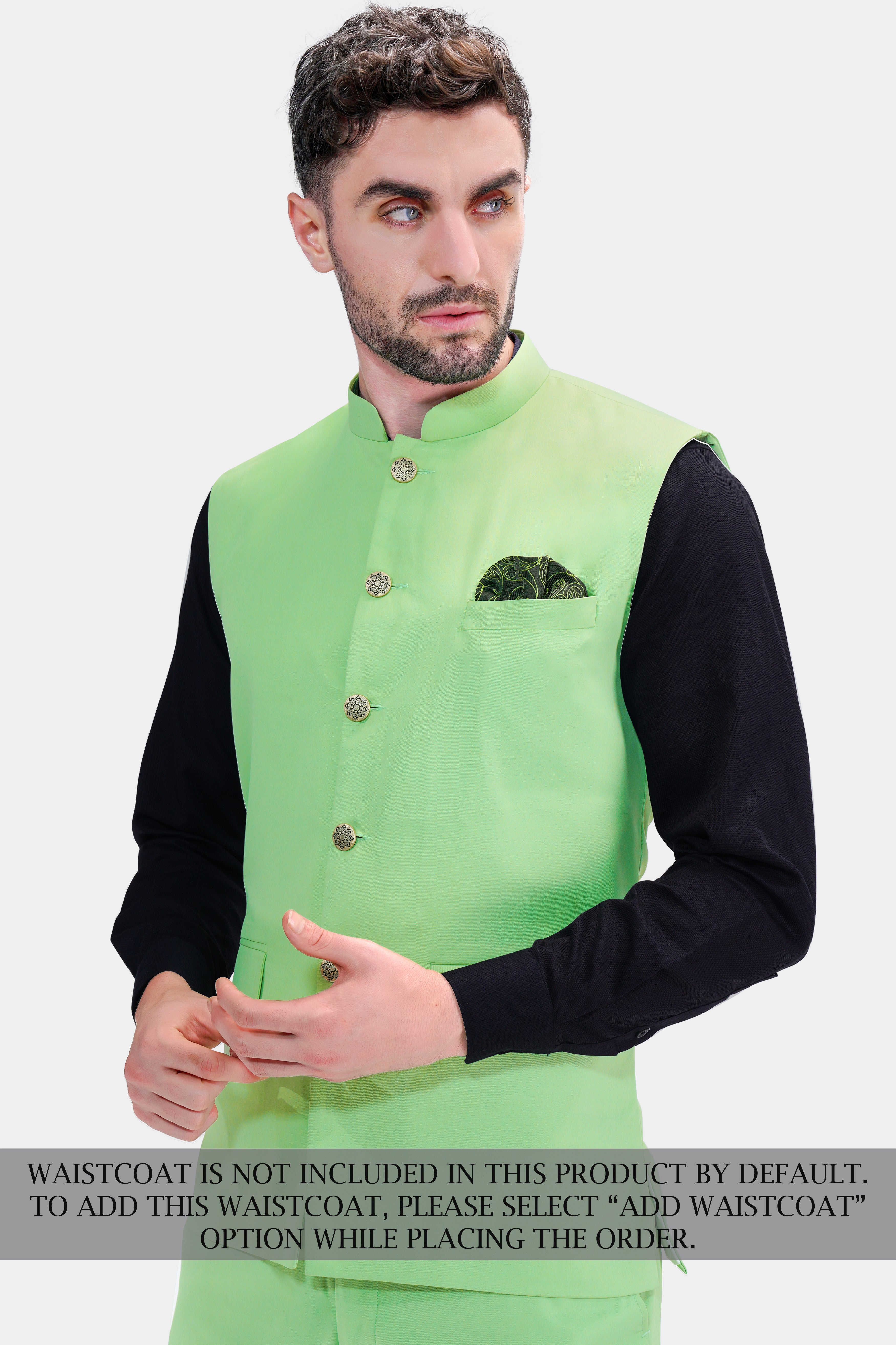 Pistachio Green Wool Rich Bandhgala Suit