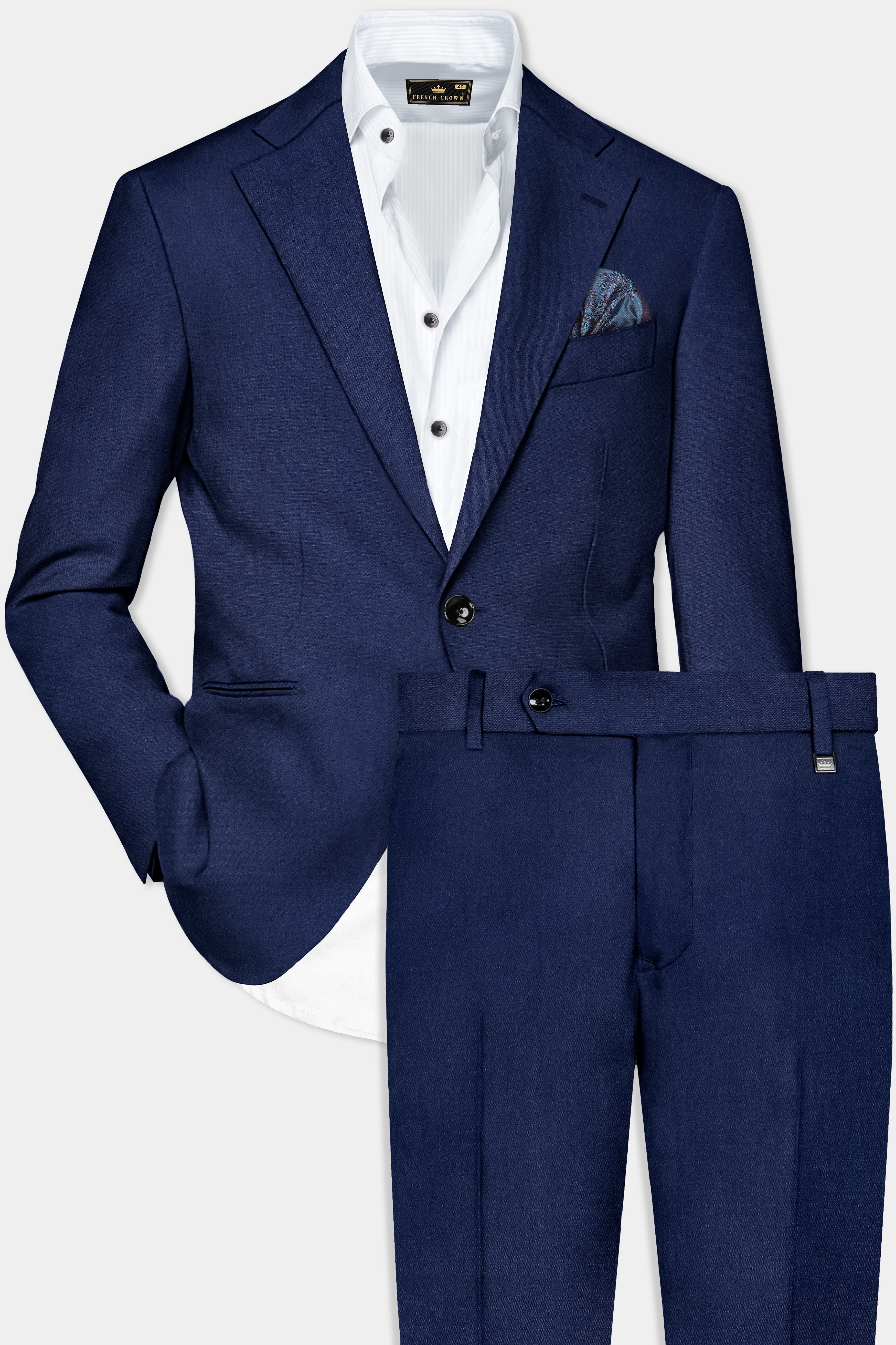 Midnight Navy Blue Wool Rich Single Breasted Suit