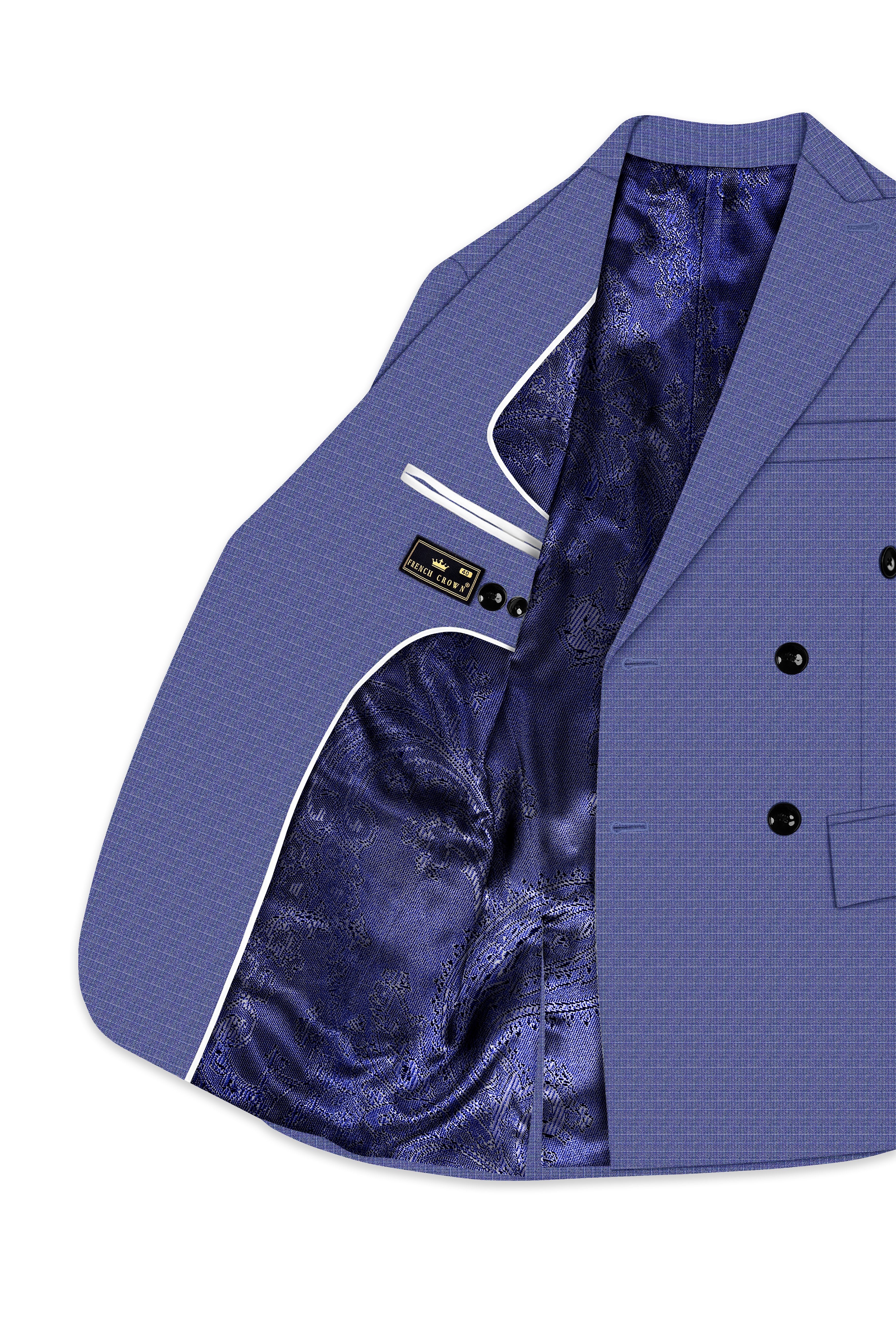 Twilight Blue Checkered Double Breasted Wool Rich Suit