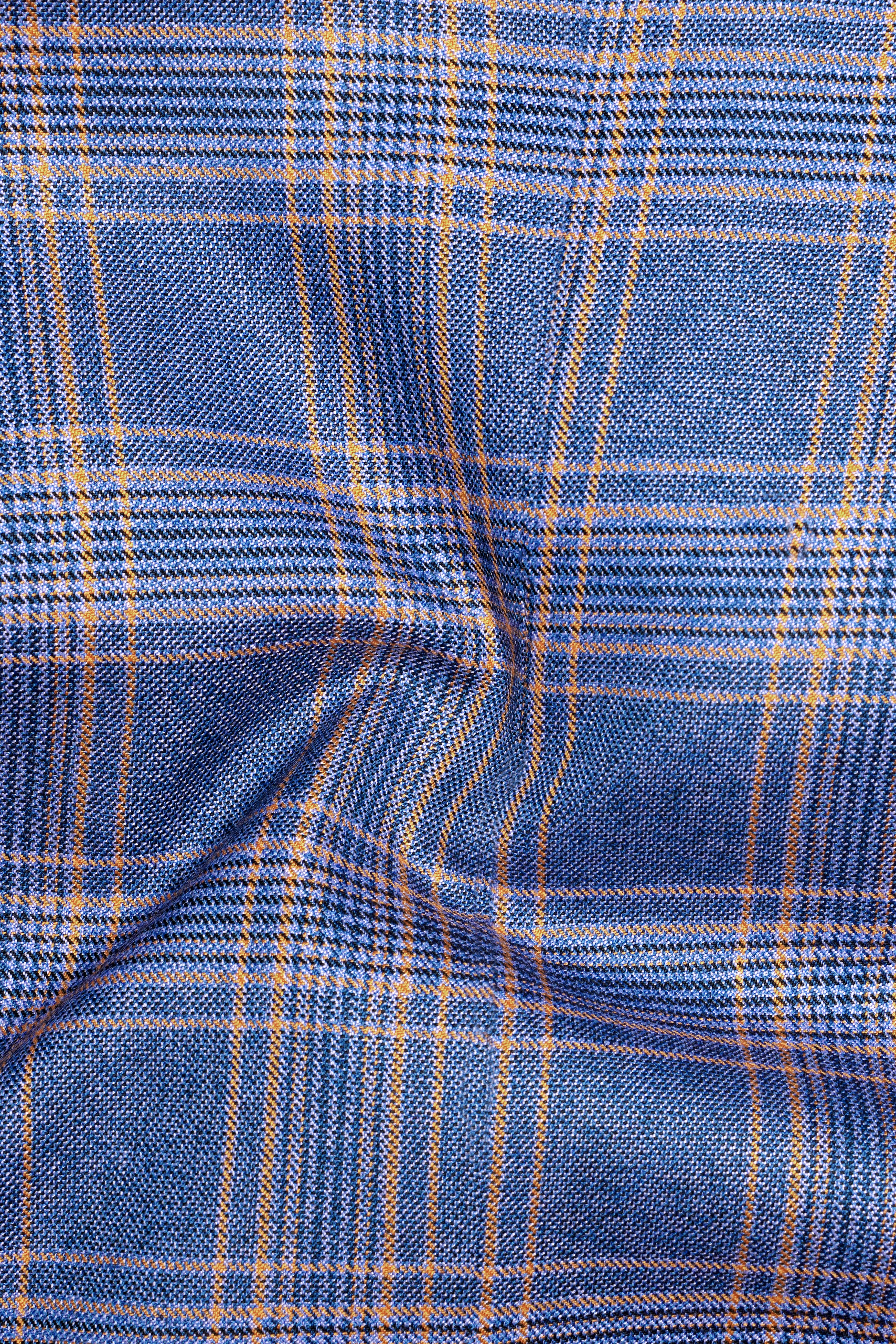 Scampi Blue and Muesli Brown Plaid Wool Rich Cross Placket Bandhgala Suit