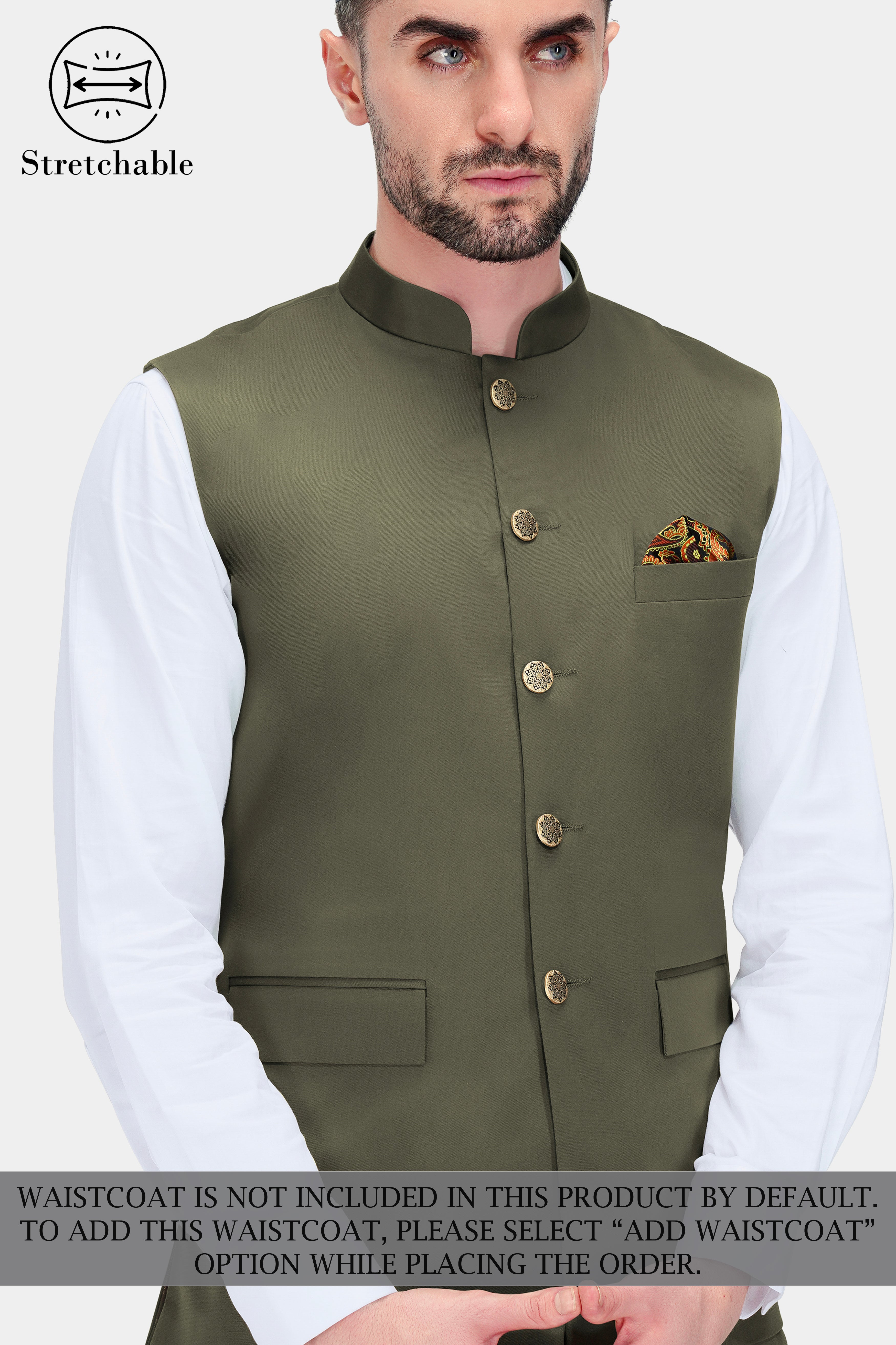 Hemlock Green Premium Cotton Cross Buttoned Bandhgala Stretchable Traveler Suit