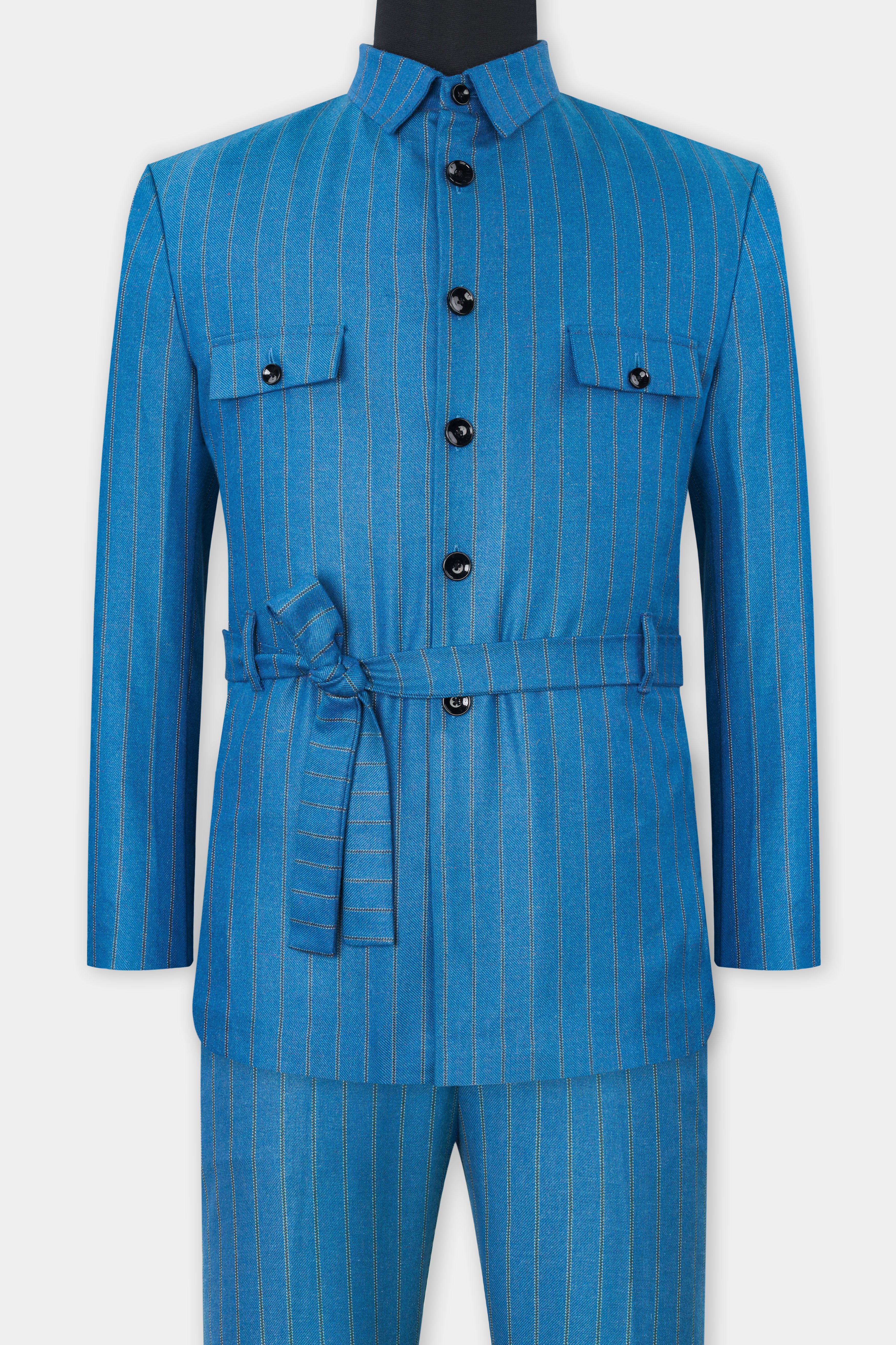 Glacial Blue Striped Tweed Bandhgala Designer Suit ST2800-BG-D123-36,ST2800-BG-D123-38,ST2800-BG-D123-40,ST2800-BG-D123-42,ST2800-BG-D123-44,ST2800-BG-D123-46,ST2800-BG-D123-48,ST2800-BG-D123-50,ST2800-BG-D123-52,ST2800-BG-D123-54,ST2800-BG-D123-56,ST2800-BG-D123-58,ST2800-BG-D123-60