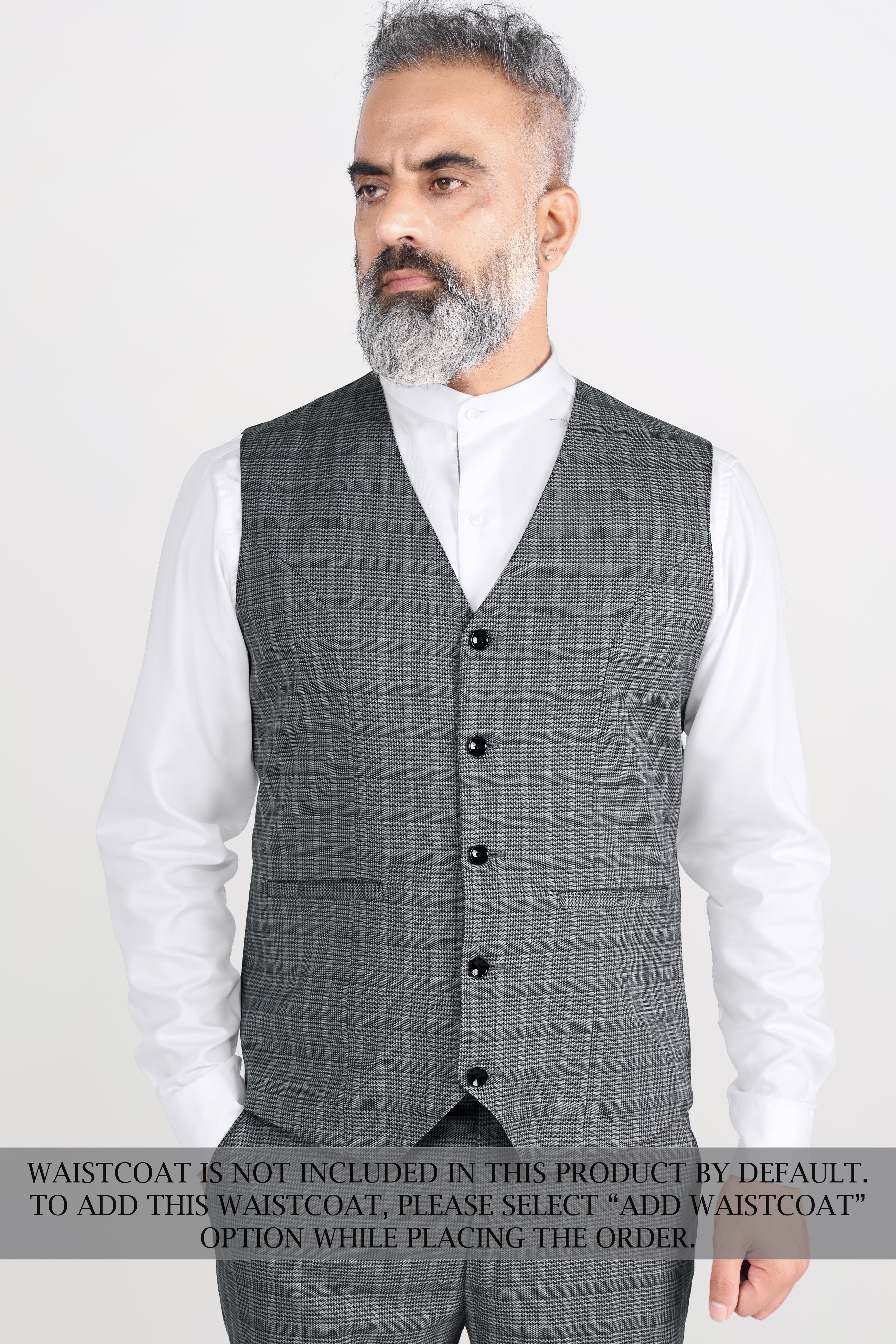 Oslo Gray Checkered Wool Rich Bandhgala Designer Stretchable Traveler Suit ST2801-D38-36,ST2801-D38-38,ST2801-D38-40,ST2801-D38-42,ST2801-D38-44,ST2801-D38-46,ST2801-D38-48,ST2801-D38-50,ST2801-D38-52,ST2801-D38-54,ST2801-D38-56,ST2801-D38-58,ST2801-D38-60