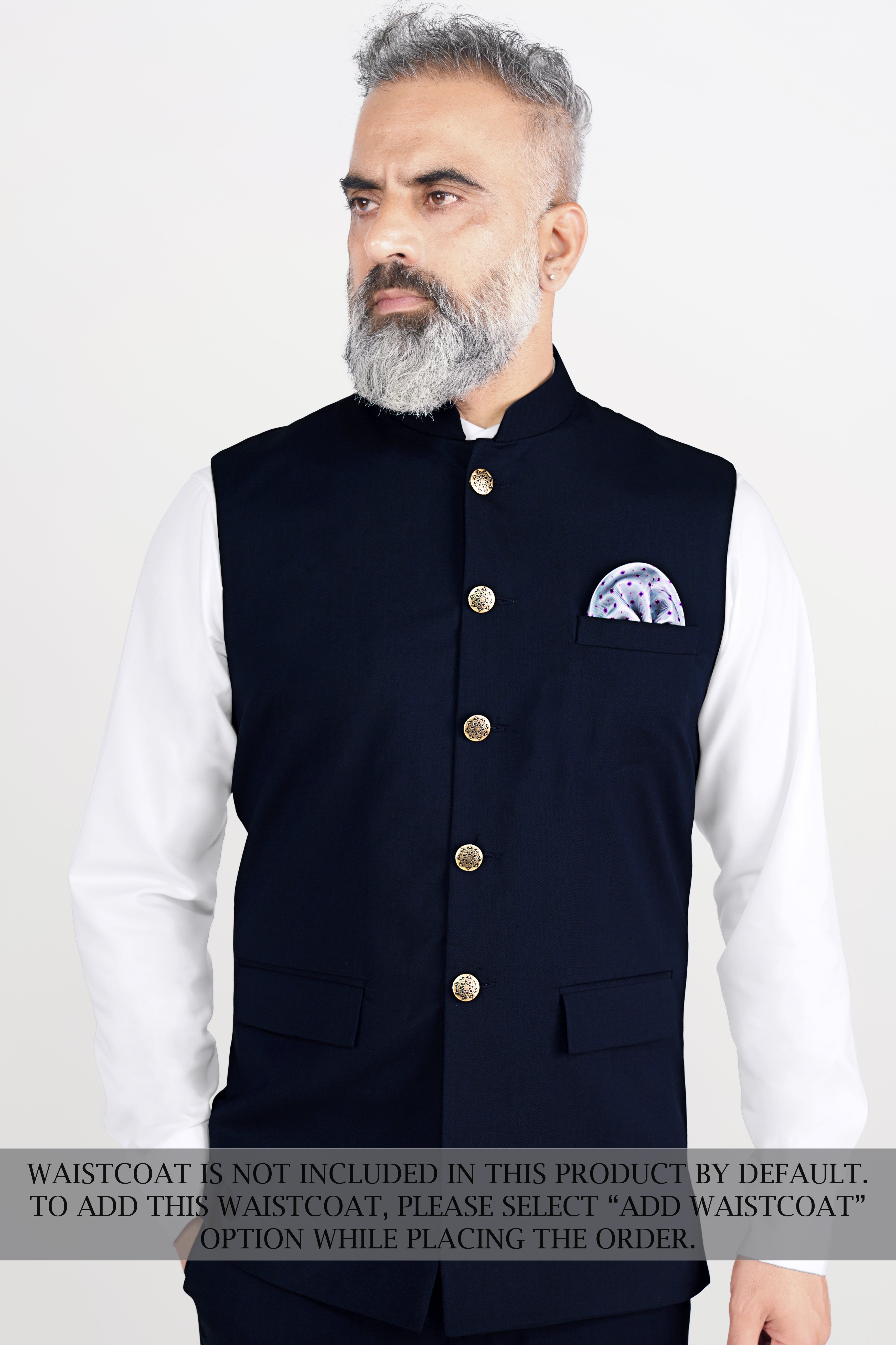 Cinder Blue Wool Rich Cross Placket Bandhgala Suit