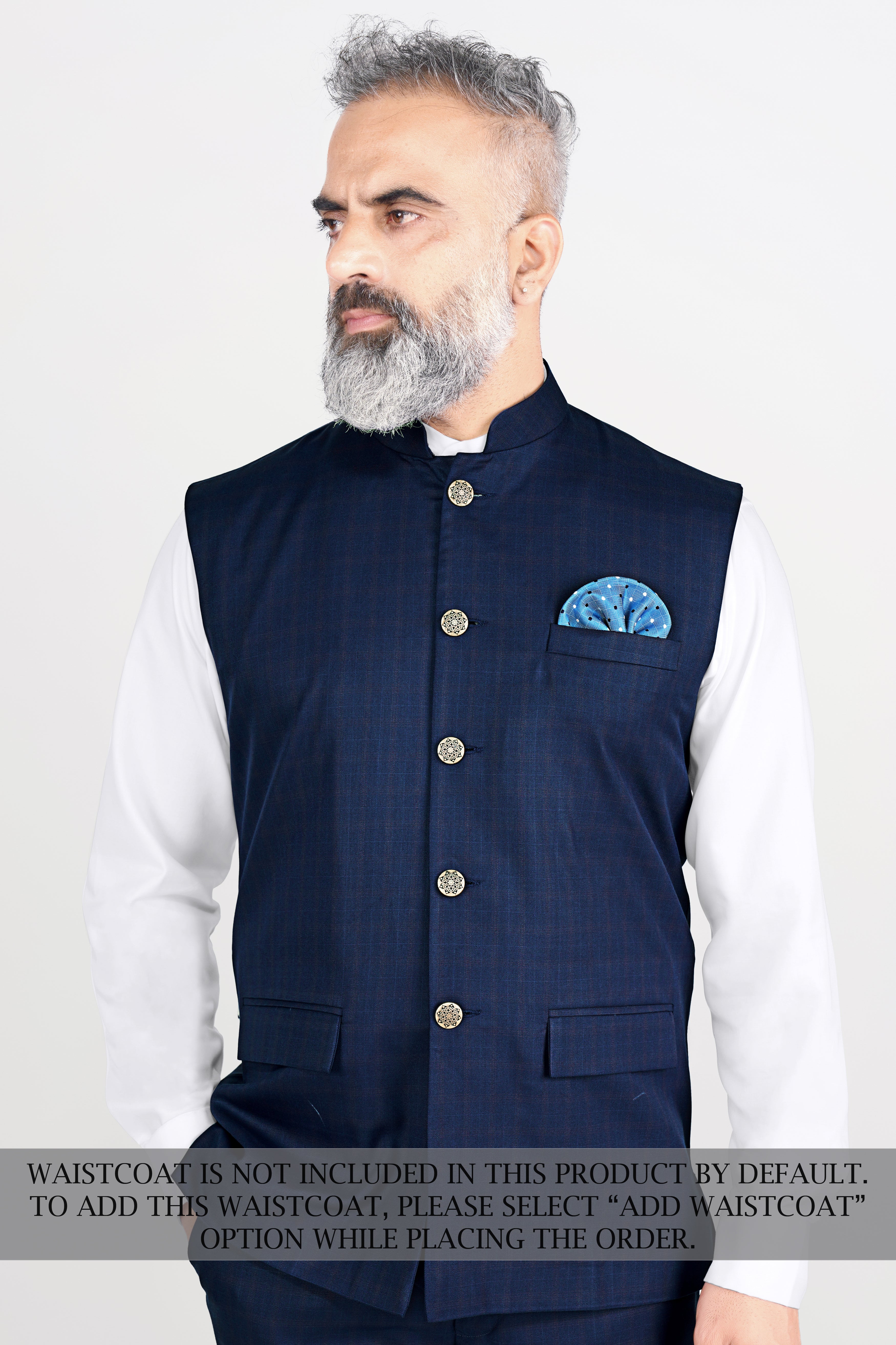Nile Blue Wool Rich Cross Buttoned Bandhgala Suit
