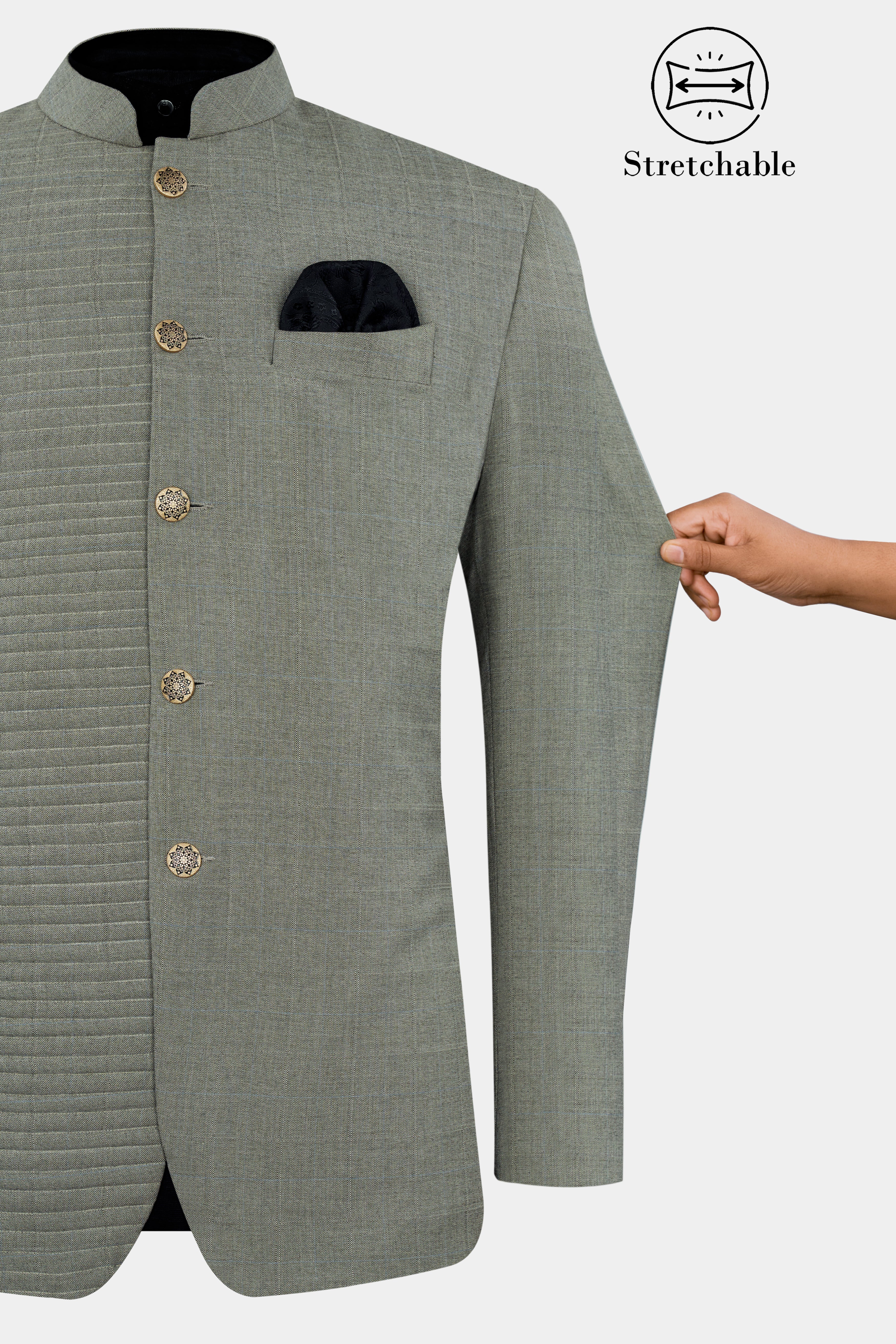 Davys Gray with Horizontal Stitches Wool Rich Designer Bandhgala Stretchable Traveler Suit ST2813-BG-D168-36,ST2813-BG-D168-38,ST2813-BG-D168-40,ST2813-BG-D168-42,ST2813-BG-D168-44,ST2813-BG-D168-46,ST2813-BG-D168-48,ST2813-BG-D168-50,ST2813-BG-D168-52,ST2813-BG-D168-54,ST2813-BG-D168-56,ST2813-BG-D168-58,ST2813-BG-D168-60