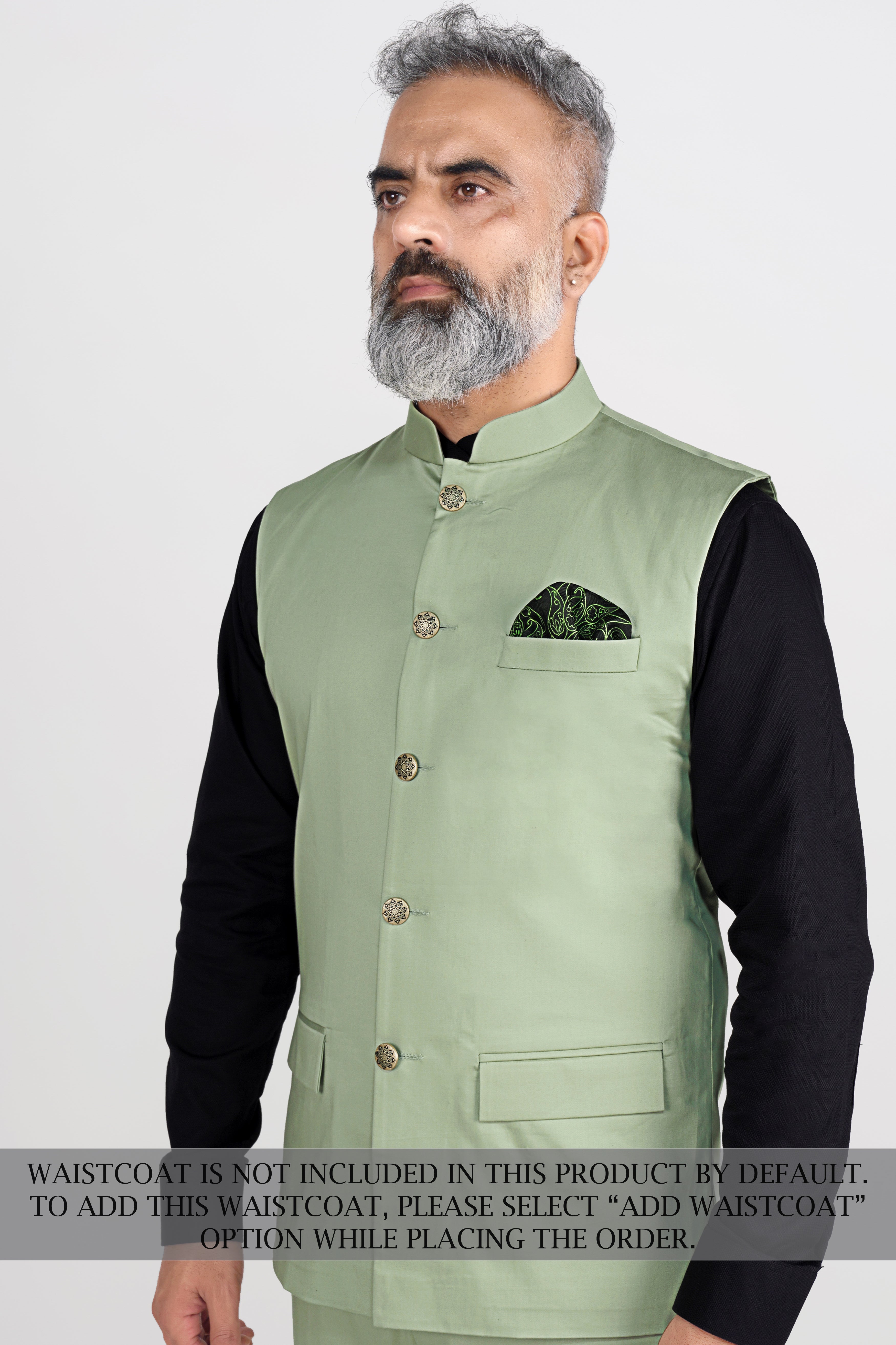 Asparagus Green with Horizontal Stitches Premium Cotton Bandhgala Designer Suit