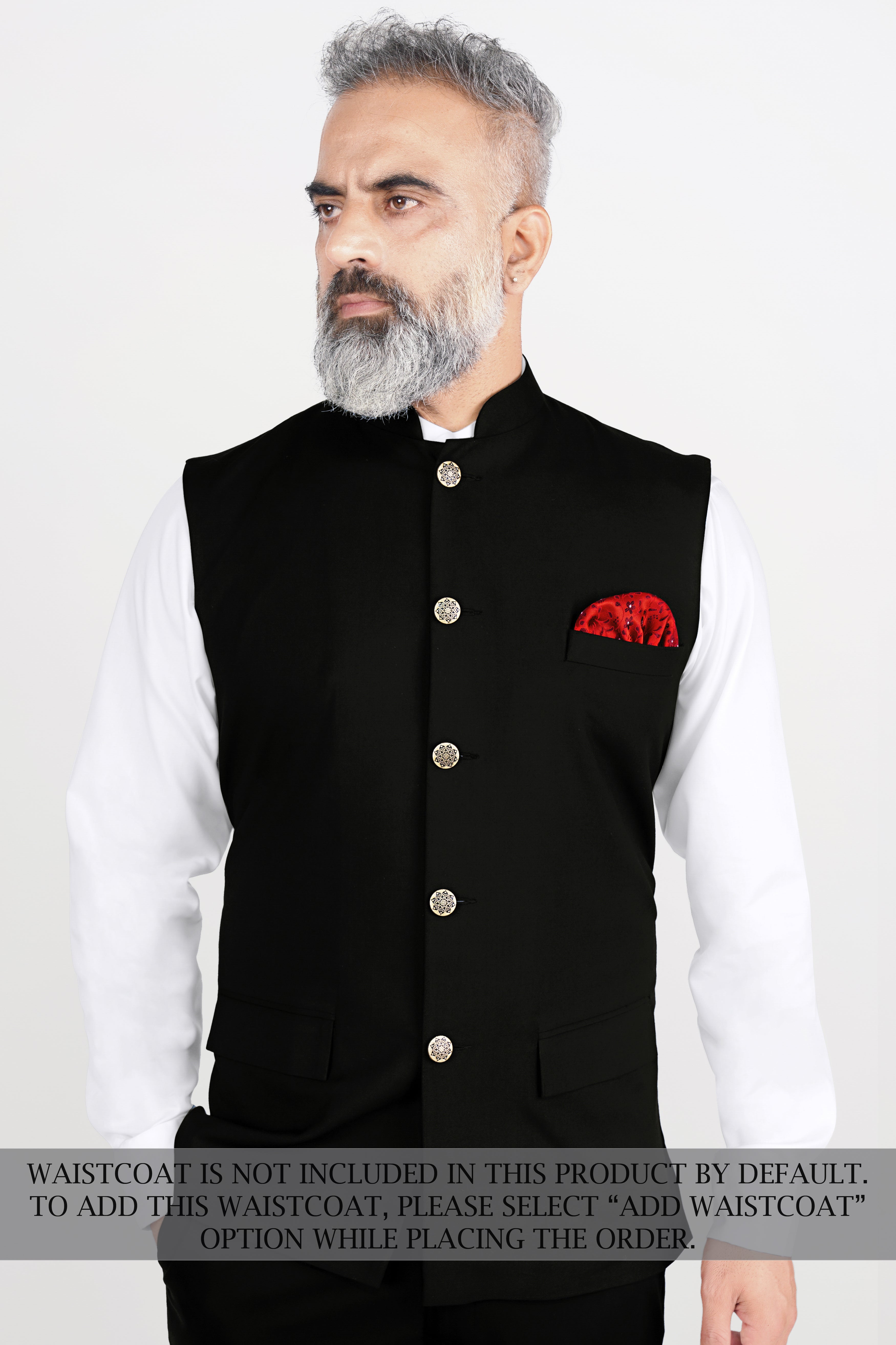 Jade Black Wool Rich Cross Buttoned Bandhgala Designer Stretchable Traveler Suit