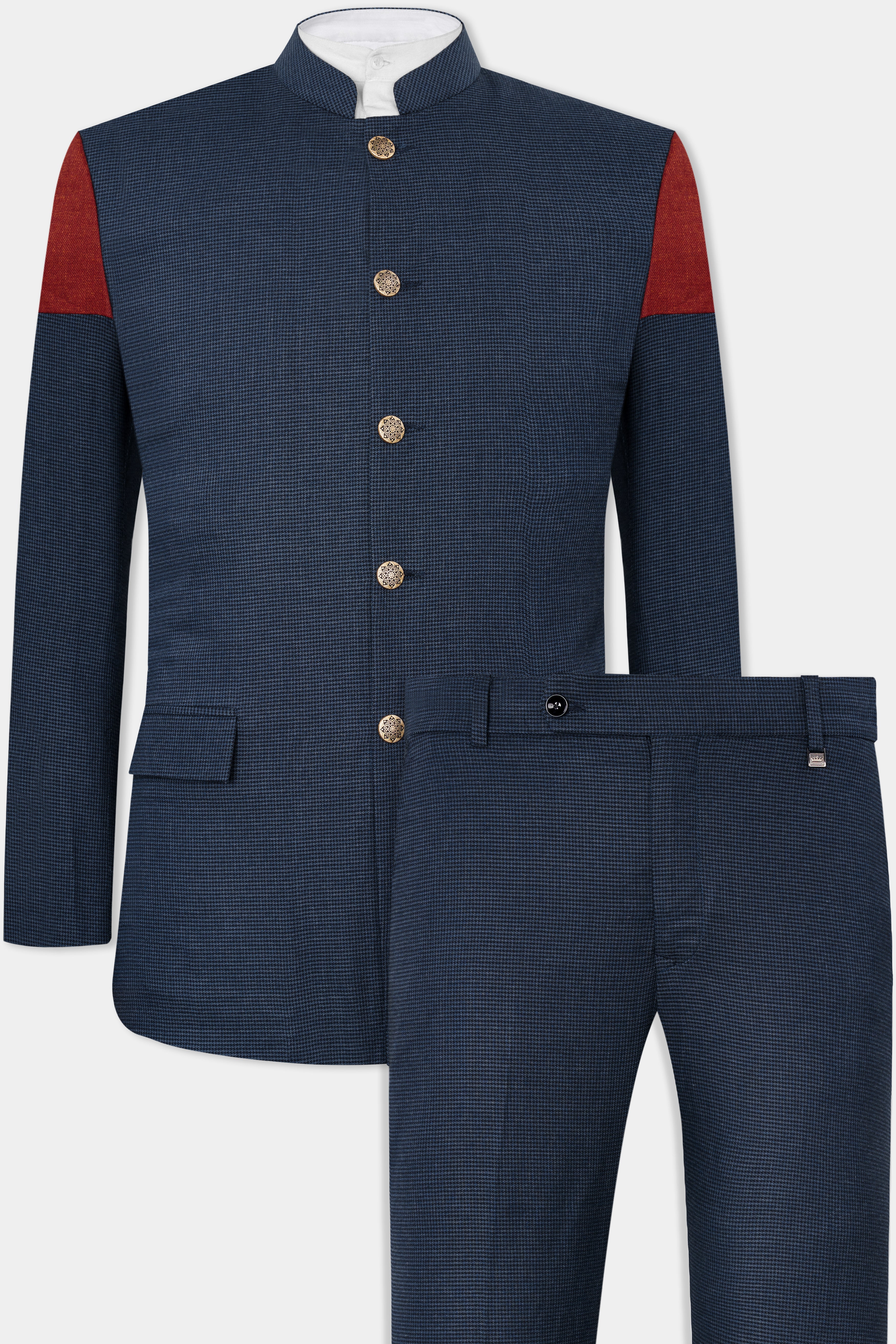 Limed Spruce Blue Wool Rich Bandhgala Designer Suit With Houndstooth Pattern ST2824-BG-D21-36,ST2824-BG-D21-38,ST2824-BG-D21-40,ST2824-BG-D21-42,ST2824-BG-D21-44,ST2824-BG-D21-46,ST2824-BG-D21-48,ST2824-BG-D21-50,ST2824-BG-D21-52,ST2824-BG-D21-54,ST2824-BG-D21-56,ST2824-BG-D21-58,ST2824-BG-D21-60