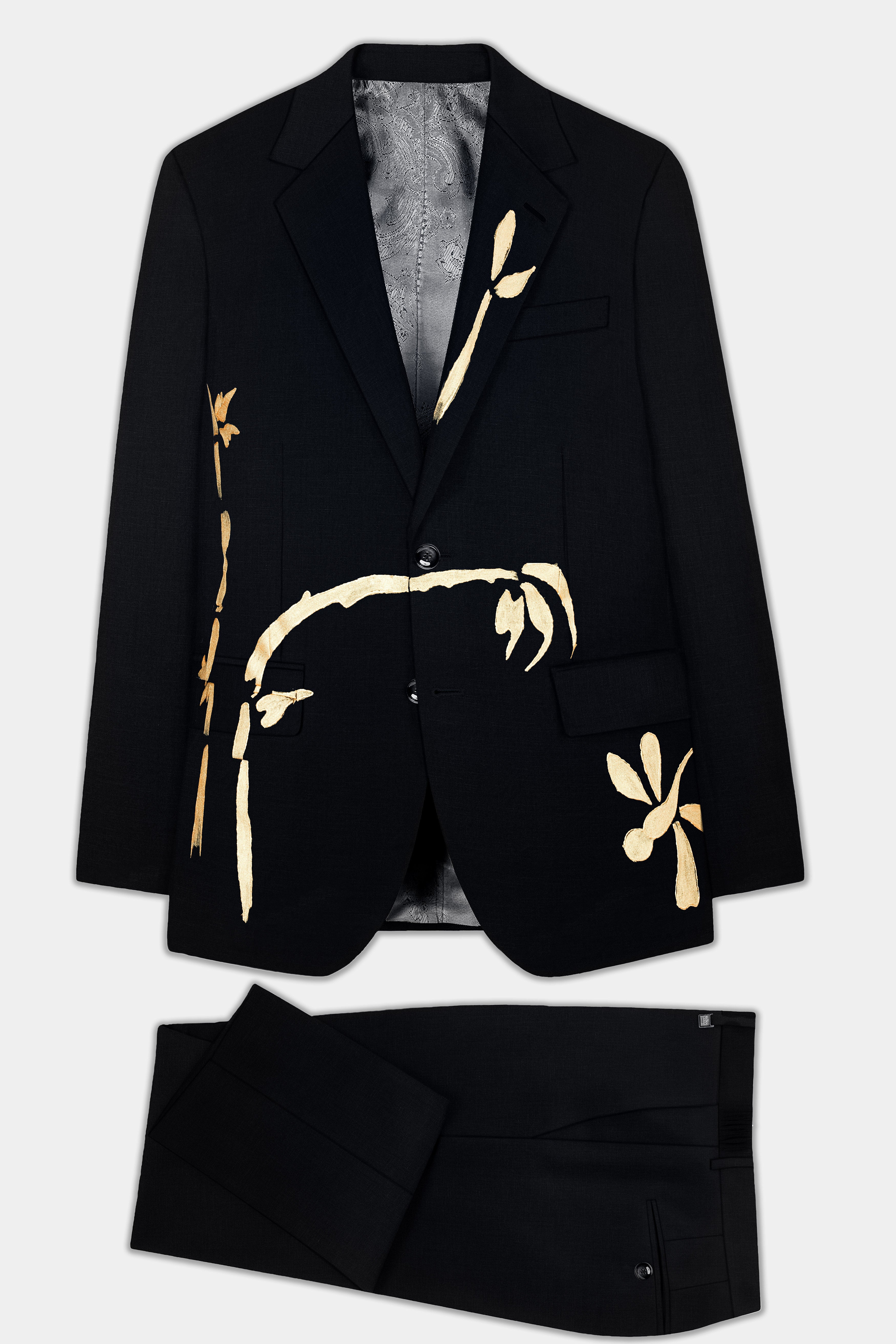 Jade Black Stretchable Hand Painted Premium Wool Rich Designer Suit