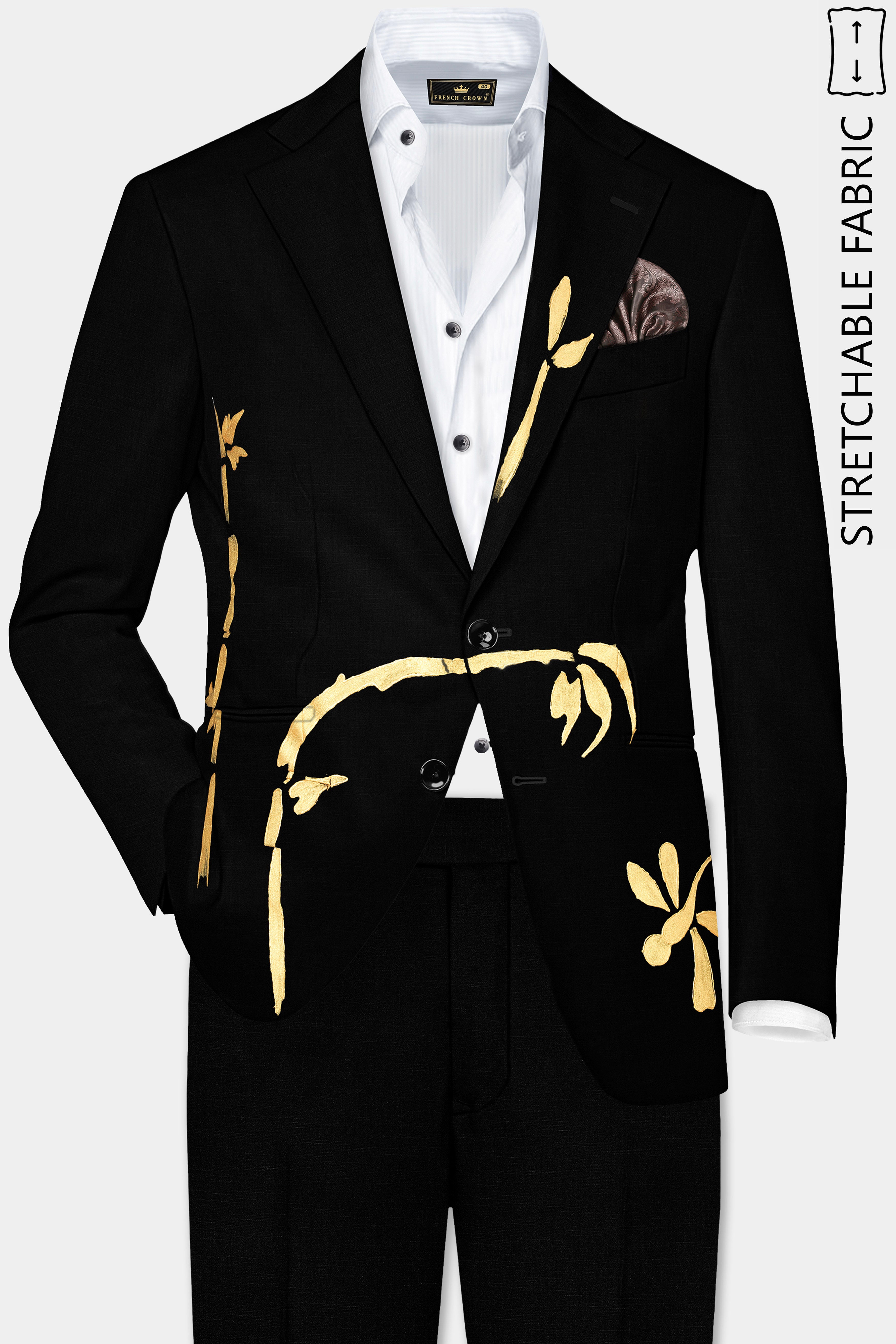 Jade Black Stretchable Hand Painted Premium Wool Rich Designer Suit