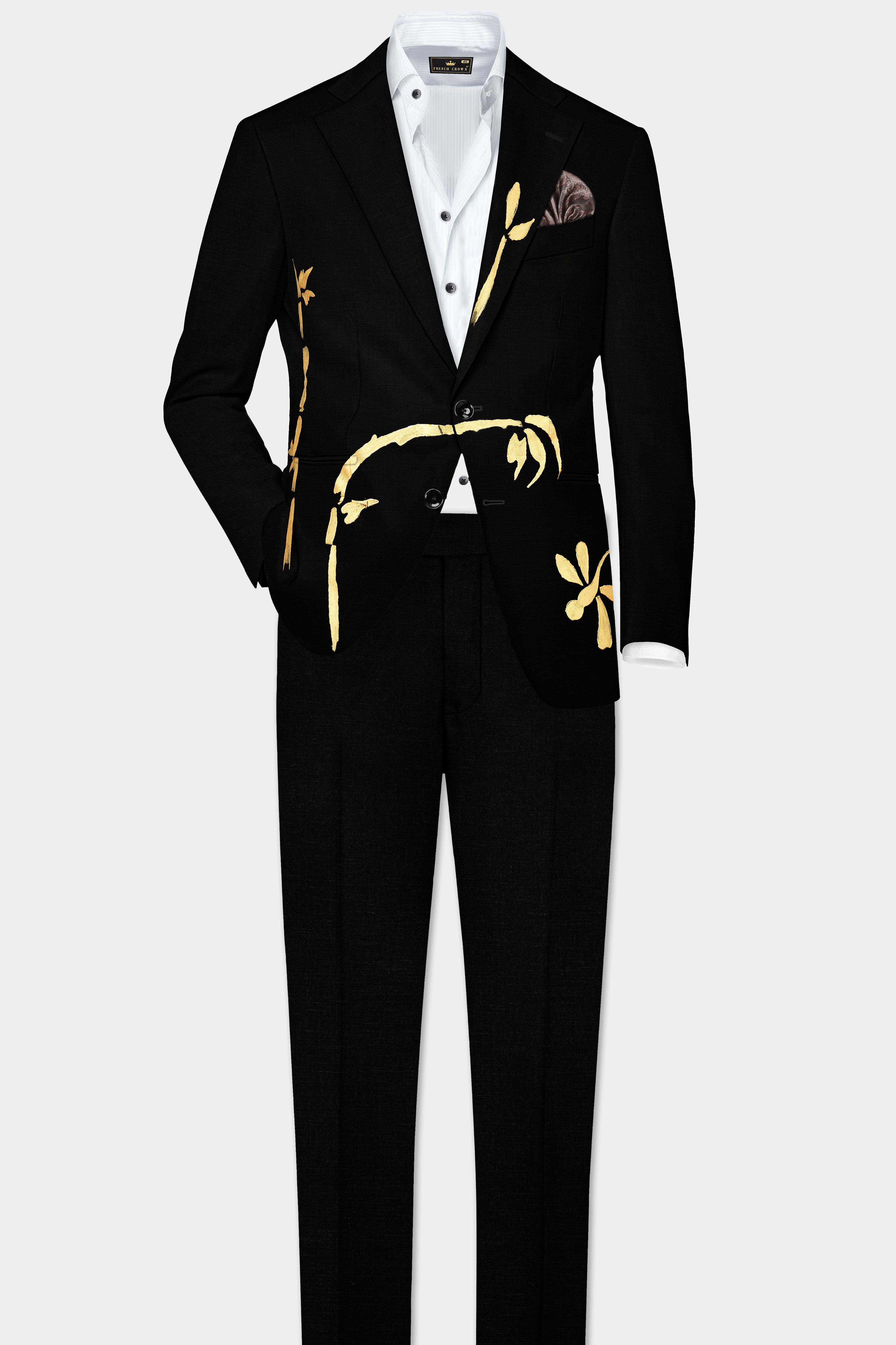 Jade Black Stretchable Hand Painted Premium Wool Rich Designer Suit