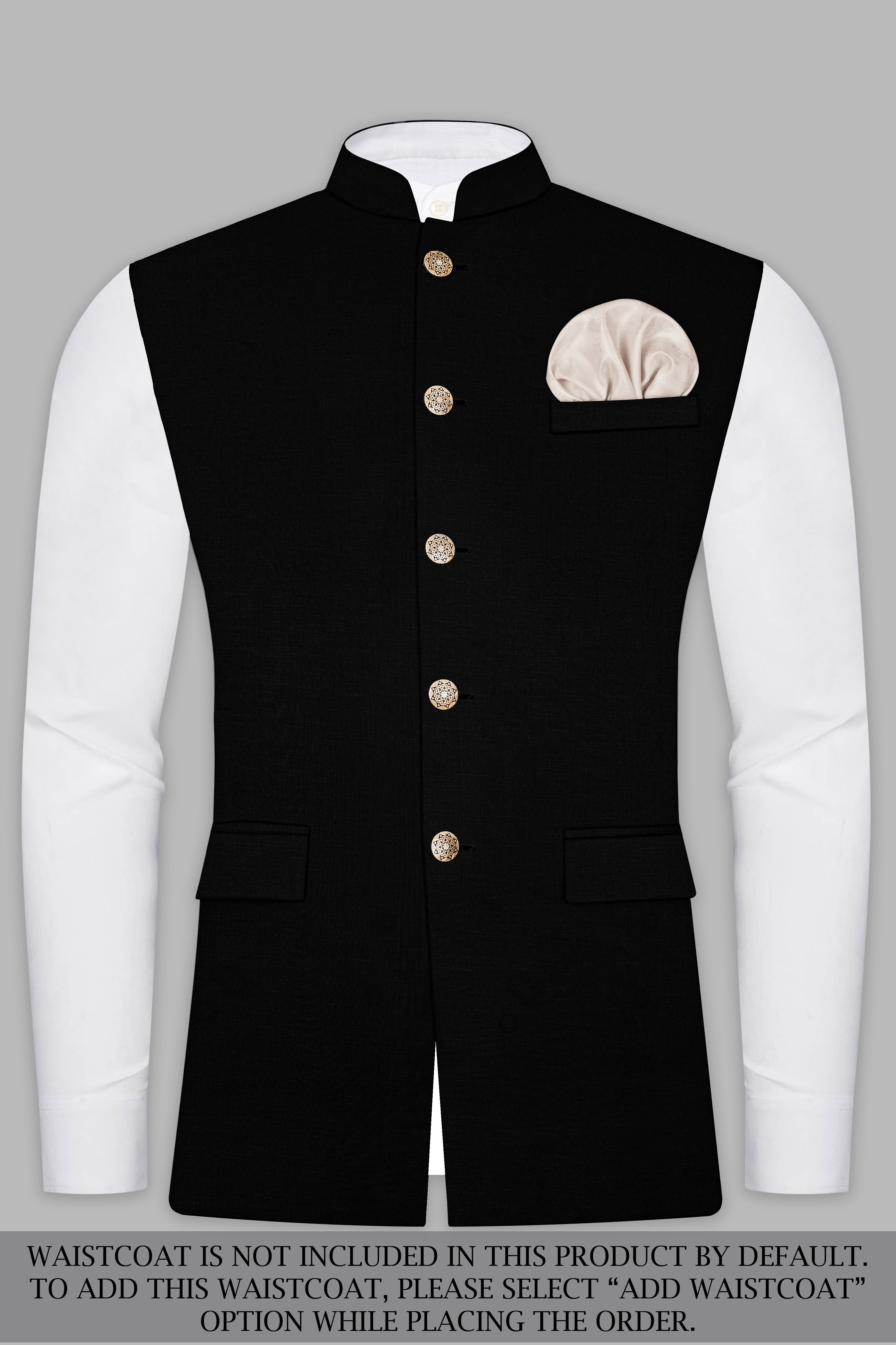 Jade Black Stretchable Wool Rich Deer Hand Crafted Embroidered Bandhgala Designer Suit