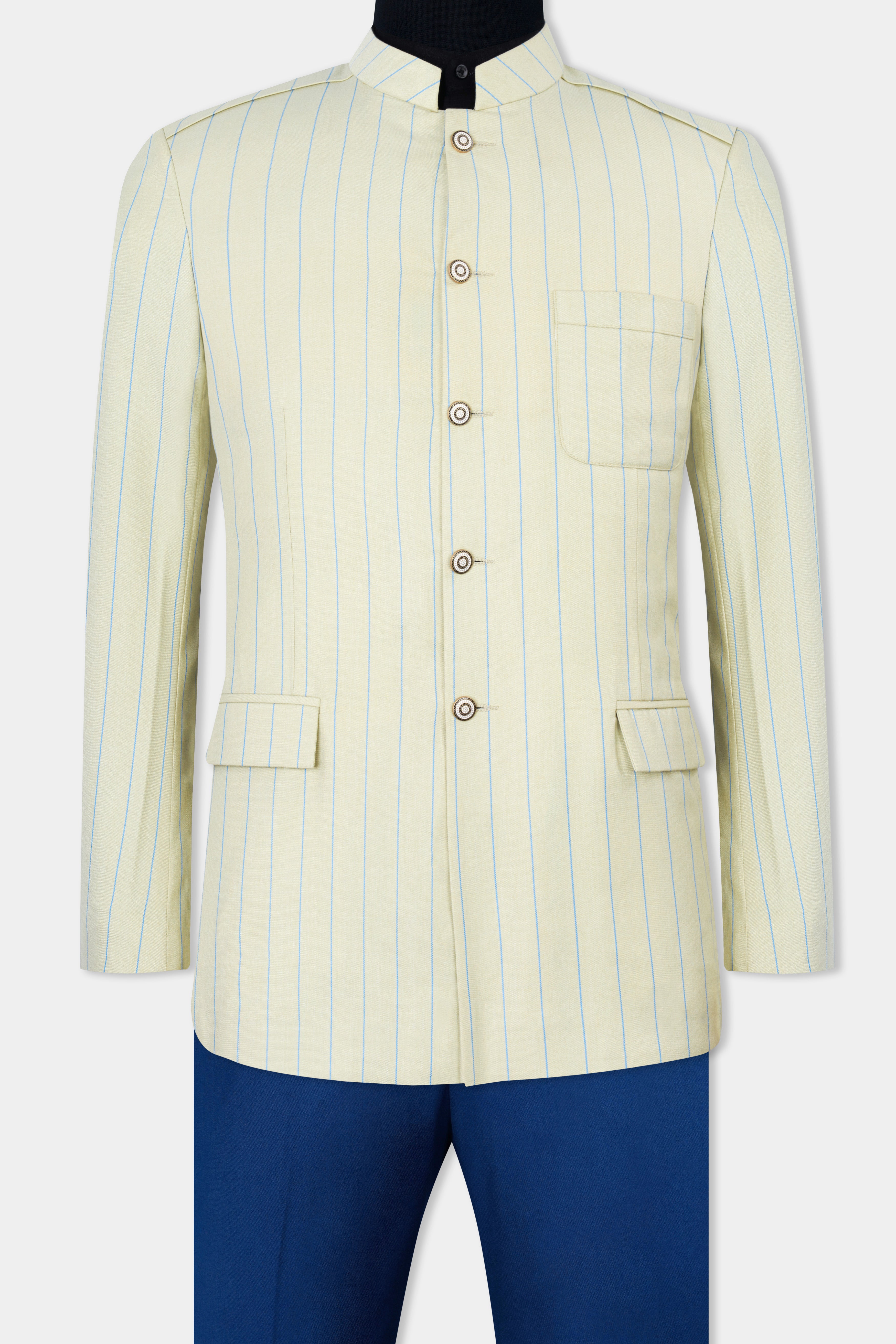 Ivory Cream with Celestial Blue Striped Wool Rich Bandhgala Suit ST2877-BG-D430-36,ST2877-BG-D430-38,ST2877-BG-D430-40,ST2877-BG-D430-42,ST2877-BG-D430-44,ST2877-BG-D430-46,ST2877-BG-D430-48,ST2877-BG-D430-50,ST2877-BG-D430-52,ST2877-BG-D430-54,ST2877-BG-D430-56,ST2877-BG-D430-58,ST2877-BG-D430-60