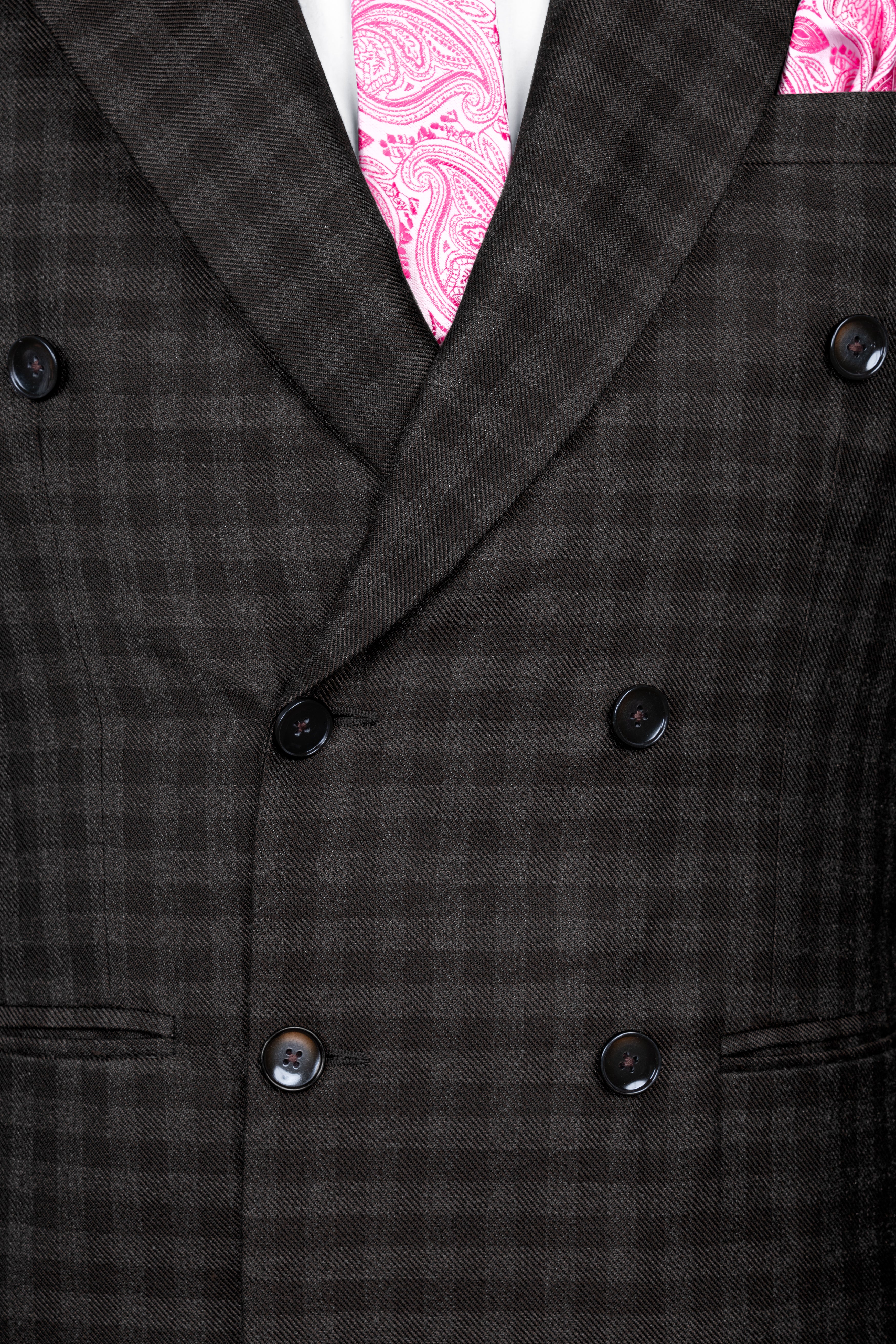 Jade Black and Storm Brown Checkered Wool Rich Double Breasted Suit