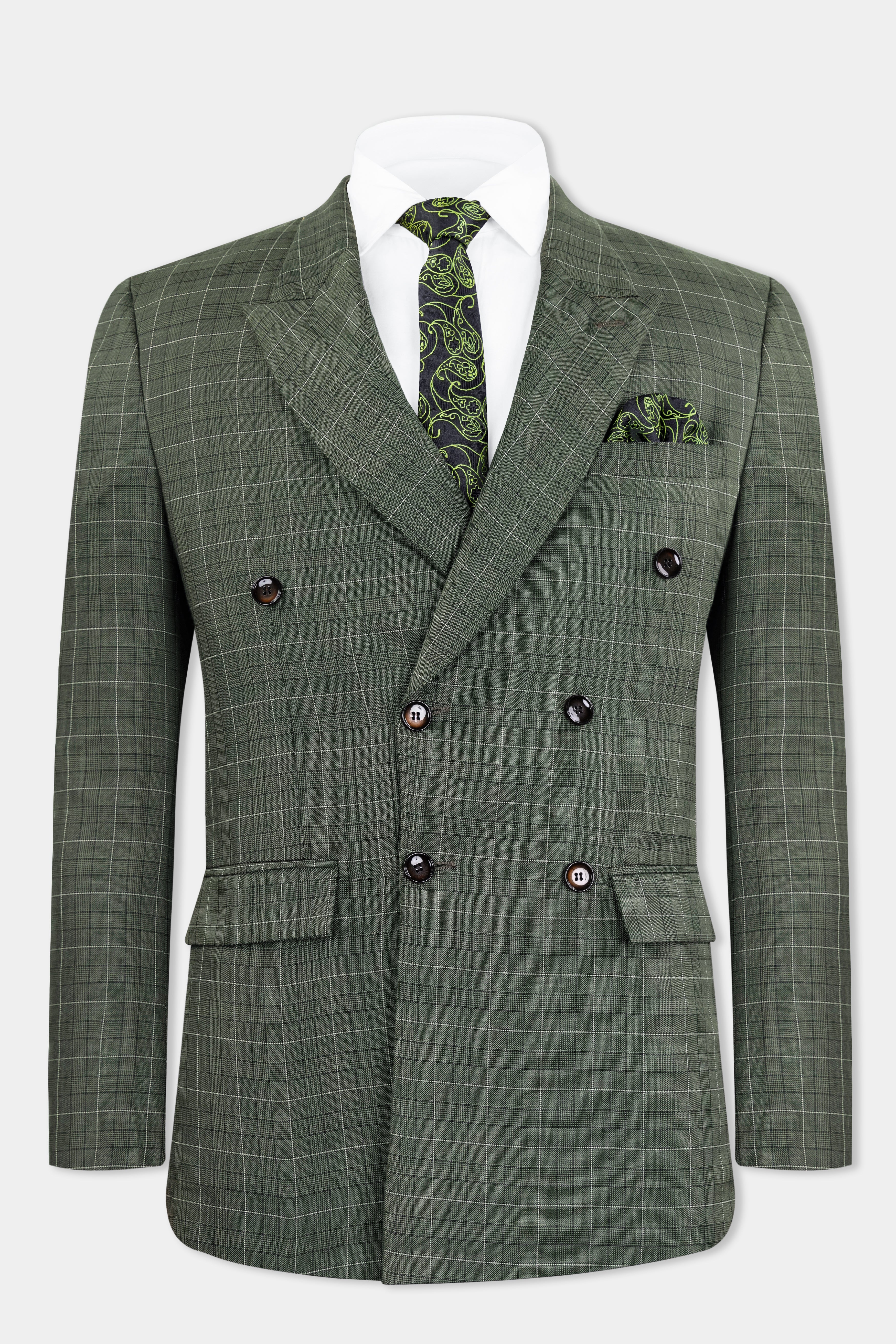 Artichoke Green Checkered Wool Rich Double Breasted Suit ST2913-DB-36,ST2913-DB-38,ST2913-DB-40,ST2913-DB-42,ST2913-DB-44,ST2913-DB-46,ST2913-DB-48,ST2913-DB-50,ST2913-DB-52,ST2913-DB-54,ST2913-DB-56,ST2913-DB-58,ST2913-DB-60