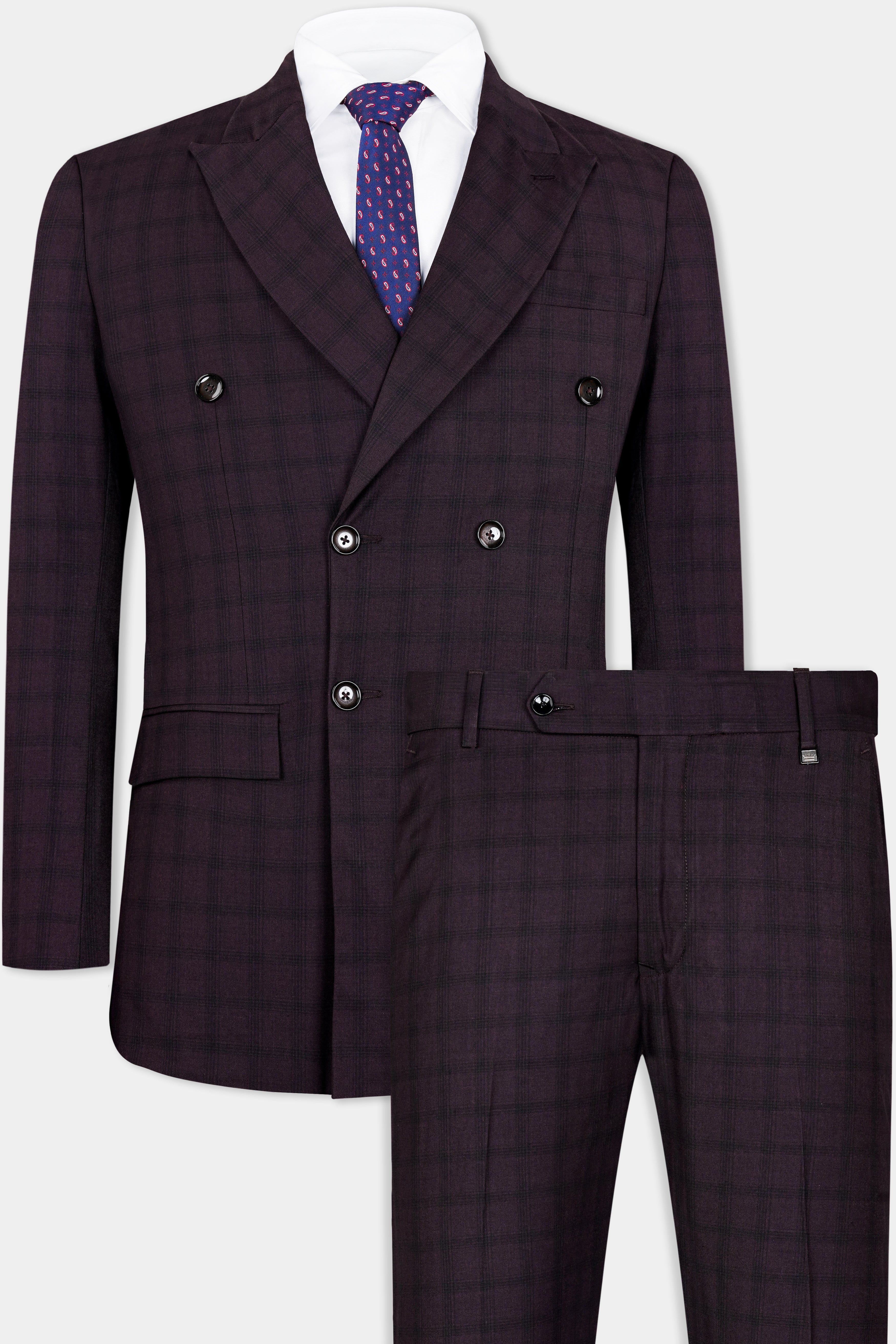 Cinder Purple Checkered Double Breasted Wool Rich Suit ST2916-DB-36,ST2916-DB-38,ST2916-DB-40,ST2916-DB-42,ST2916-DB-44,ST2916-DB-46,ST2916-DB-48,ST2916-DB-50,ST2916-DB-52,ST2916-DB-54,ST2916-DB-56,ST2916-DB-58,ST2916-DB-60