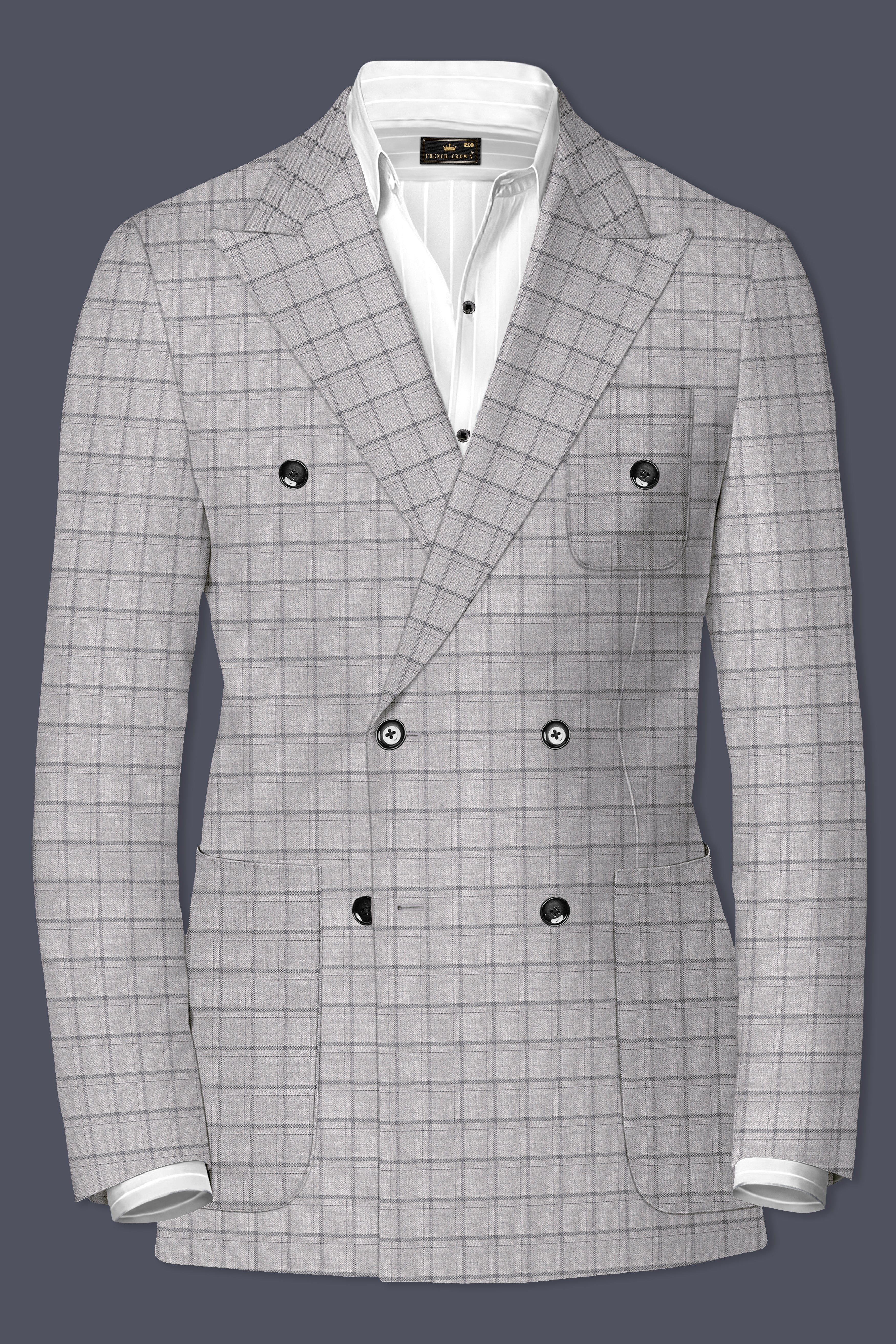Boulder Gray Checkered Wool Rich Double Breasted Suit