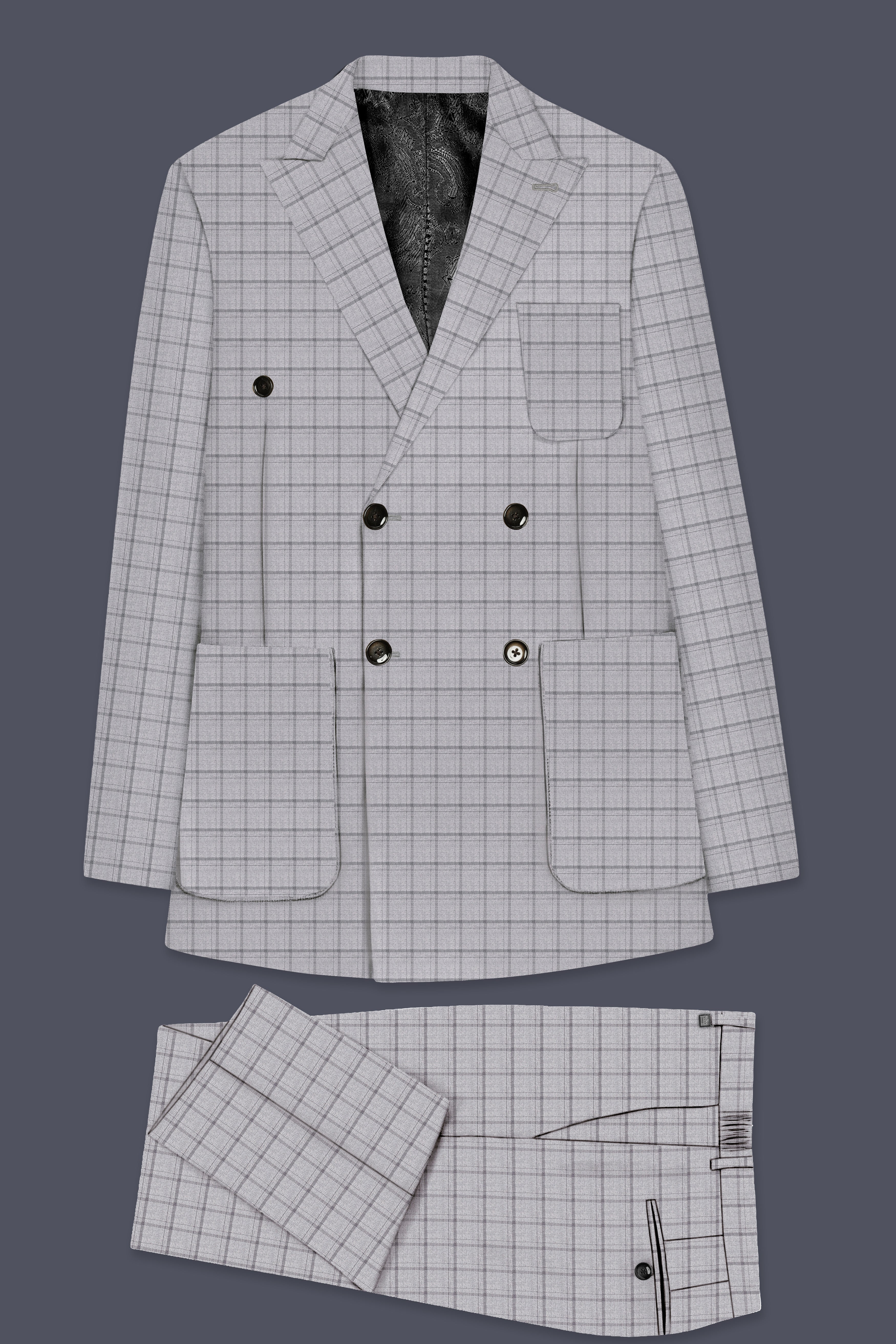 Boulder Gray Checkered Wool Rich Double Breasted Suit