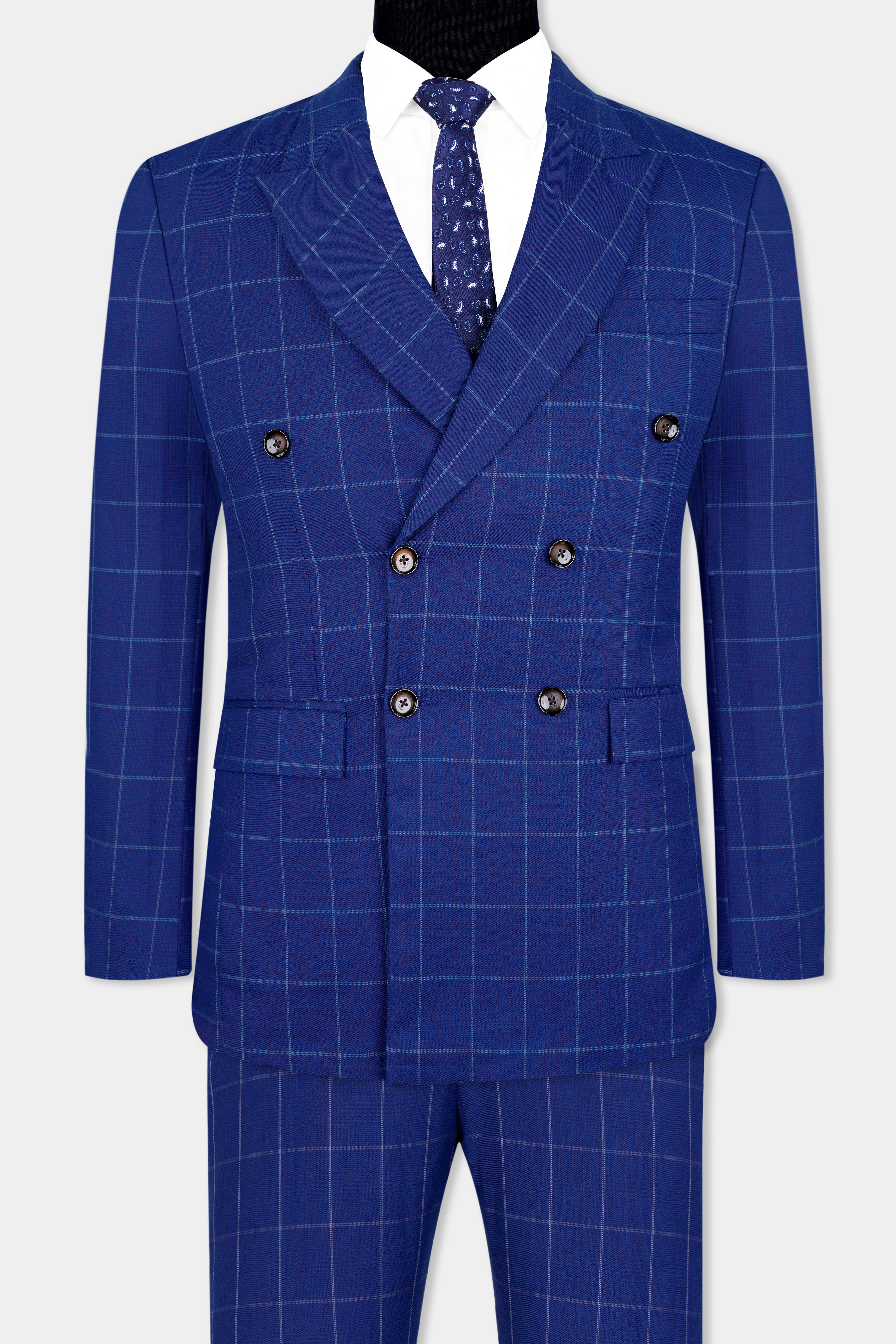 Lapis Blue Windowpane Wool Rich Double Breasted Suit ST2940-DB-36,ST2940-DB-38,ST2940-DB-40,ST2940-DB-42,ST2940-DB-44,ST2940-DB-46,ST2940-DB-48,ST2940-DB-50,ST2940-DB-52,ST2940-DB-54,ST2940-DB-56,ST2940-DB-58,ST2940-DB-60