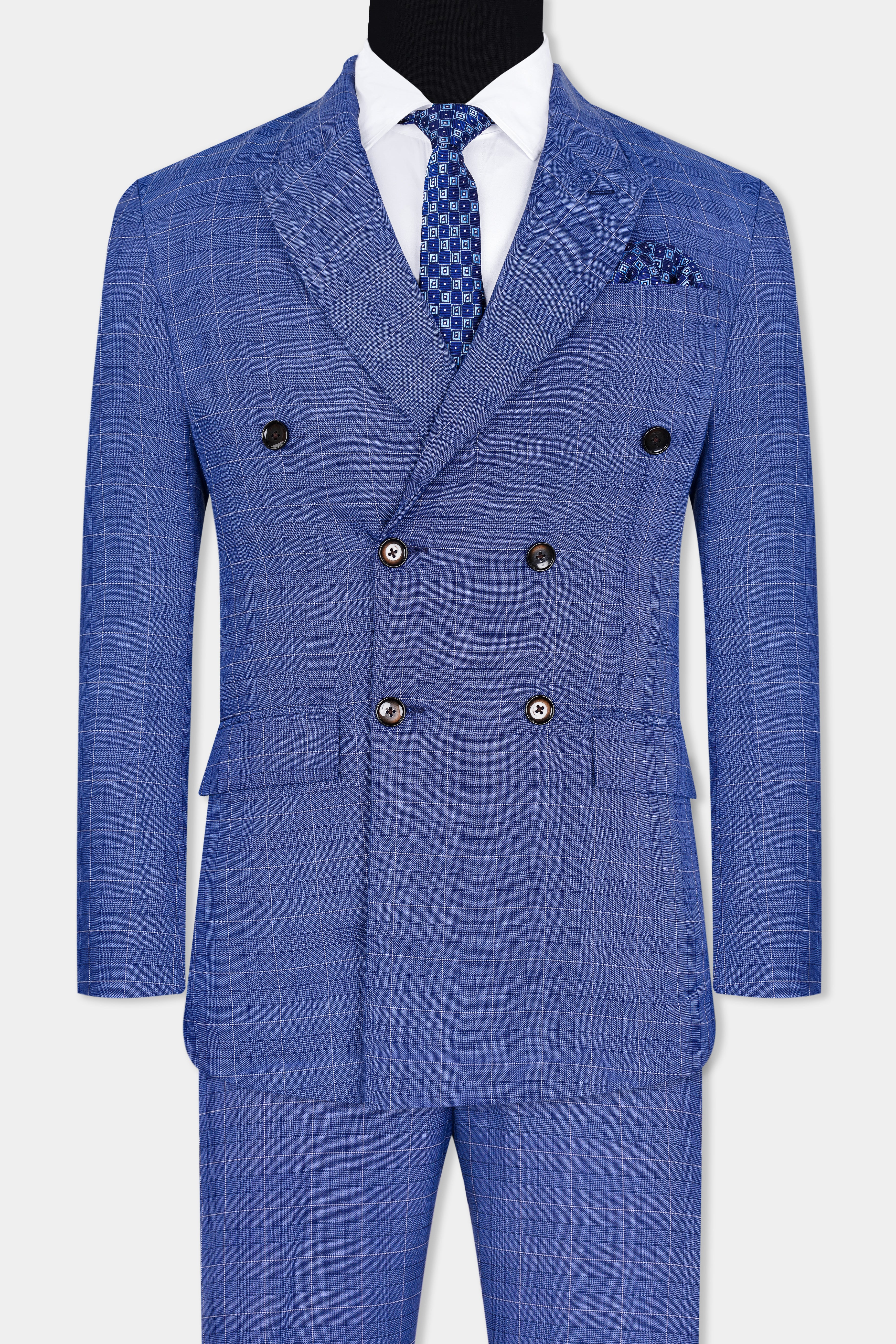 Yonder Blue Plaid Wool Rich Double Breasted Suit ST2944-DB-36,ST2944-DB-38,ST2944-DB-40,ST2944-DB-42,ST2944-DB-44,ST2944-DB-46,ST2944-DB-48,ST2944-DB-50,ST2944-DB-52,ST2944-DB-54,ST2944-DB-56,ST2944-DB-58,ST2944-DB-60