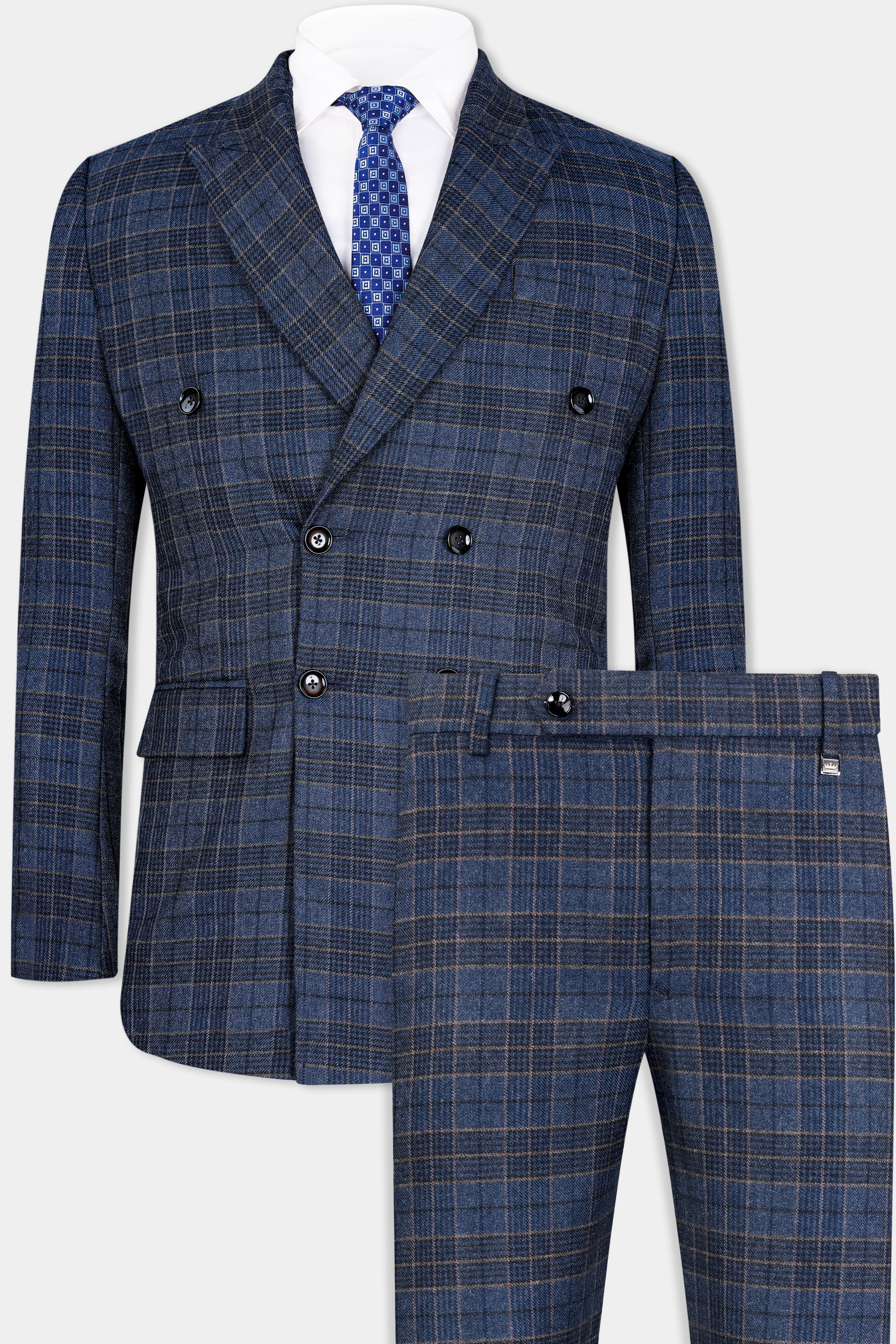 Aegean Blue and Ebony Clay Blue Plaid Tweed Double Breasted Suit ST2945-DB-36,ST2945-DB-38,ST2945-DB-40,ST2945-DB-42,ST2945-DB-44,ST2945-DB-46,ST2945-DB-48,ST2945-DB-50,ST2945-DB-52,ST2945-DB-54,ST2945-DB-56,ST2945-DB-58,ST2945-DB-60