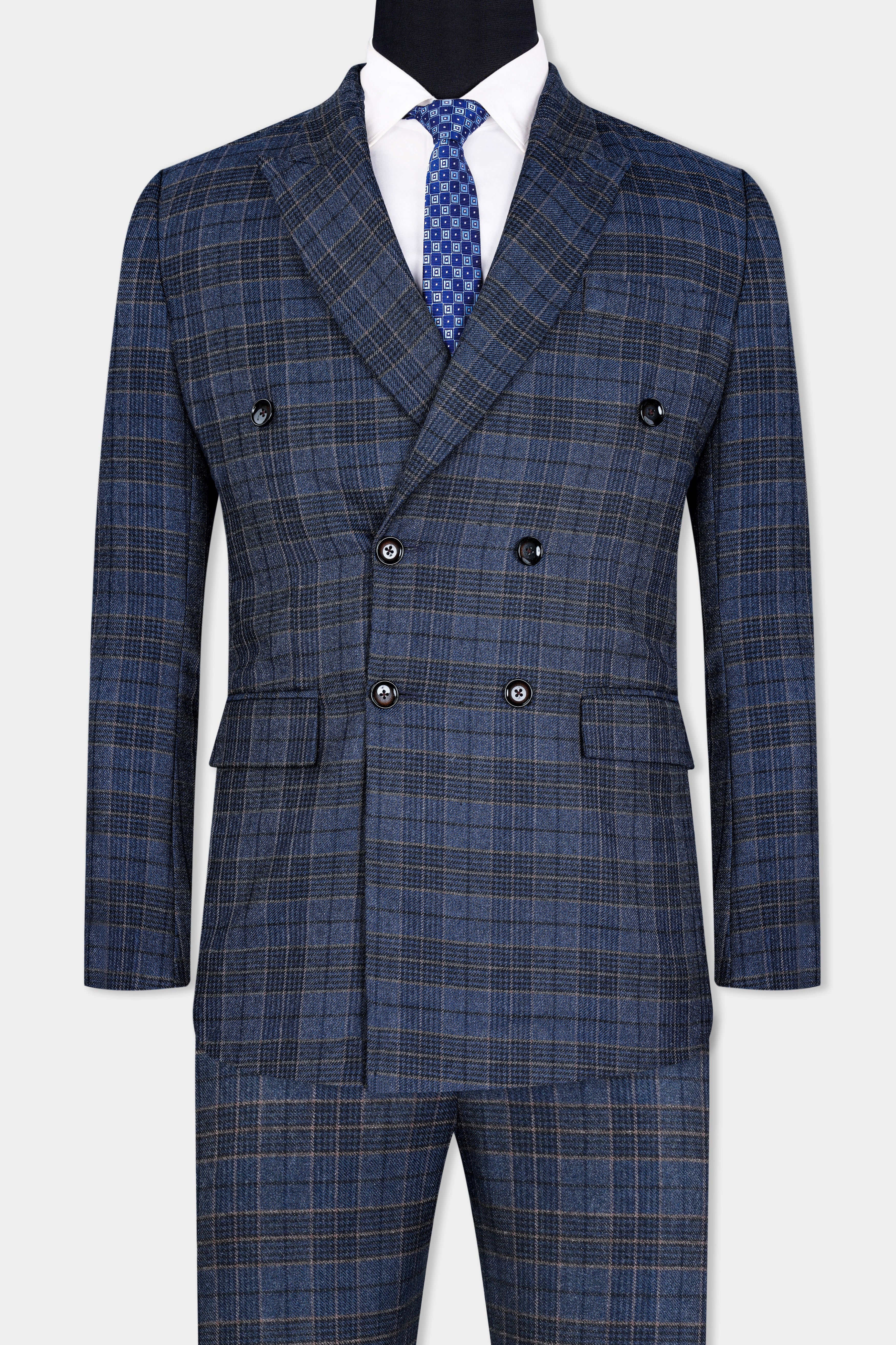 Aegean Blue and Ebony Clay Blue Plaid Tweed Double Breasted Suit ST2945-DB-36,ST2945-DB-38,ST2945-DB-40,ST2945-DB-42,ST2945-DB-44,ST2945-DB-46,ST2945-DB-48,ST2945-DB-50,ST2945-DB-52,ST2945-DB-54,ST2945-DB-56,ST2945-DB-58,ST2945-DB-60