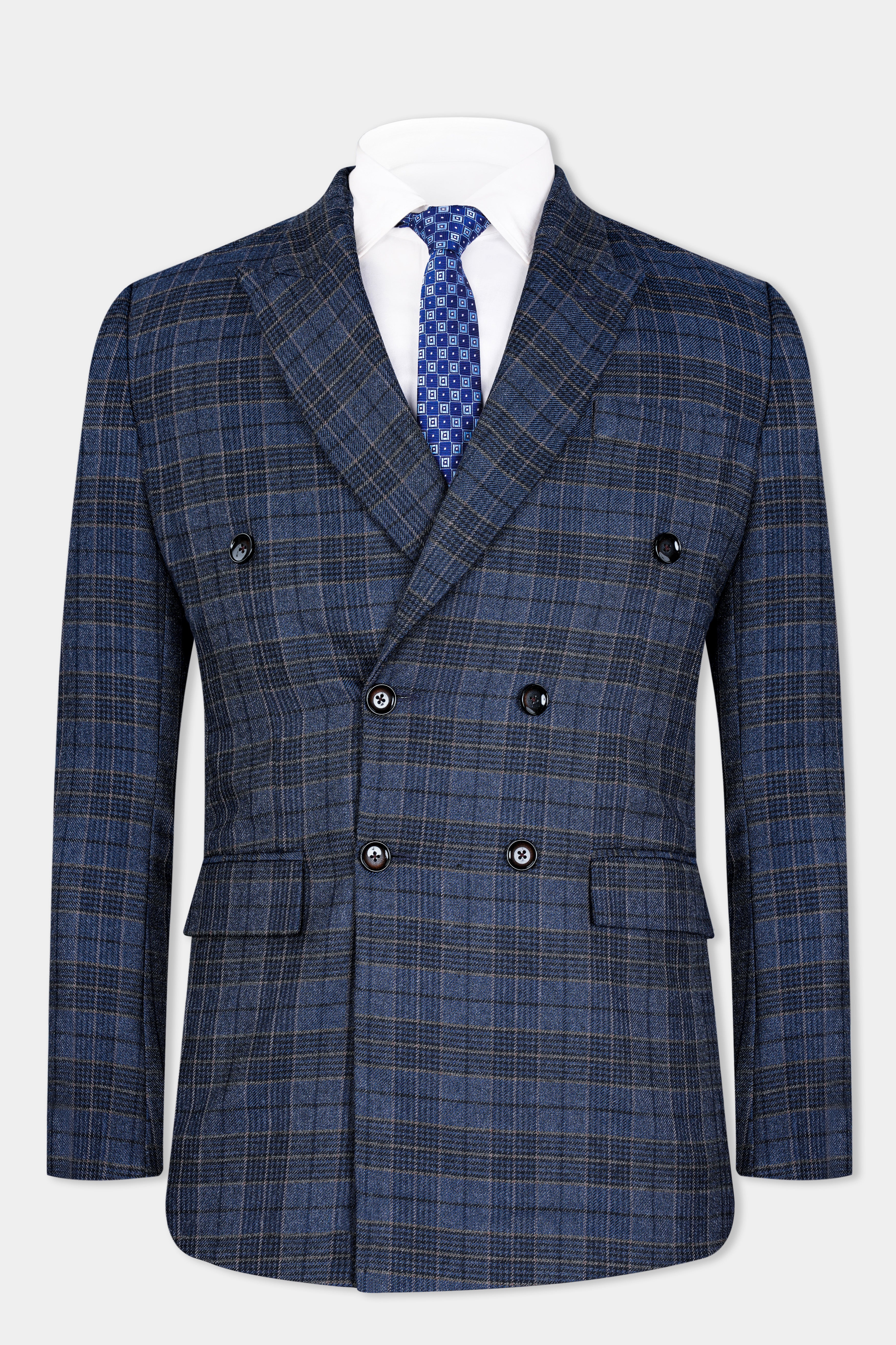 Aegean Blue and Ebony Clay Blue Plaid Tweed Double Breasted Suit ST2945-DB-36,ST2945-DB-38,ST2945-DB-40,ST2945-DB-42,ST2945-DB-44,ST2945-DB-46,ST2945-DB-48,ST2945-DB-50,ST2945-DB-52,ST2945-DB-54,ST2945-DB-56,ST2945-DB-58,ST2945-DB-60