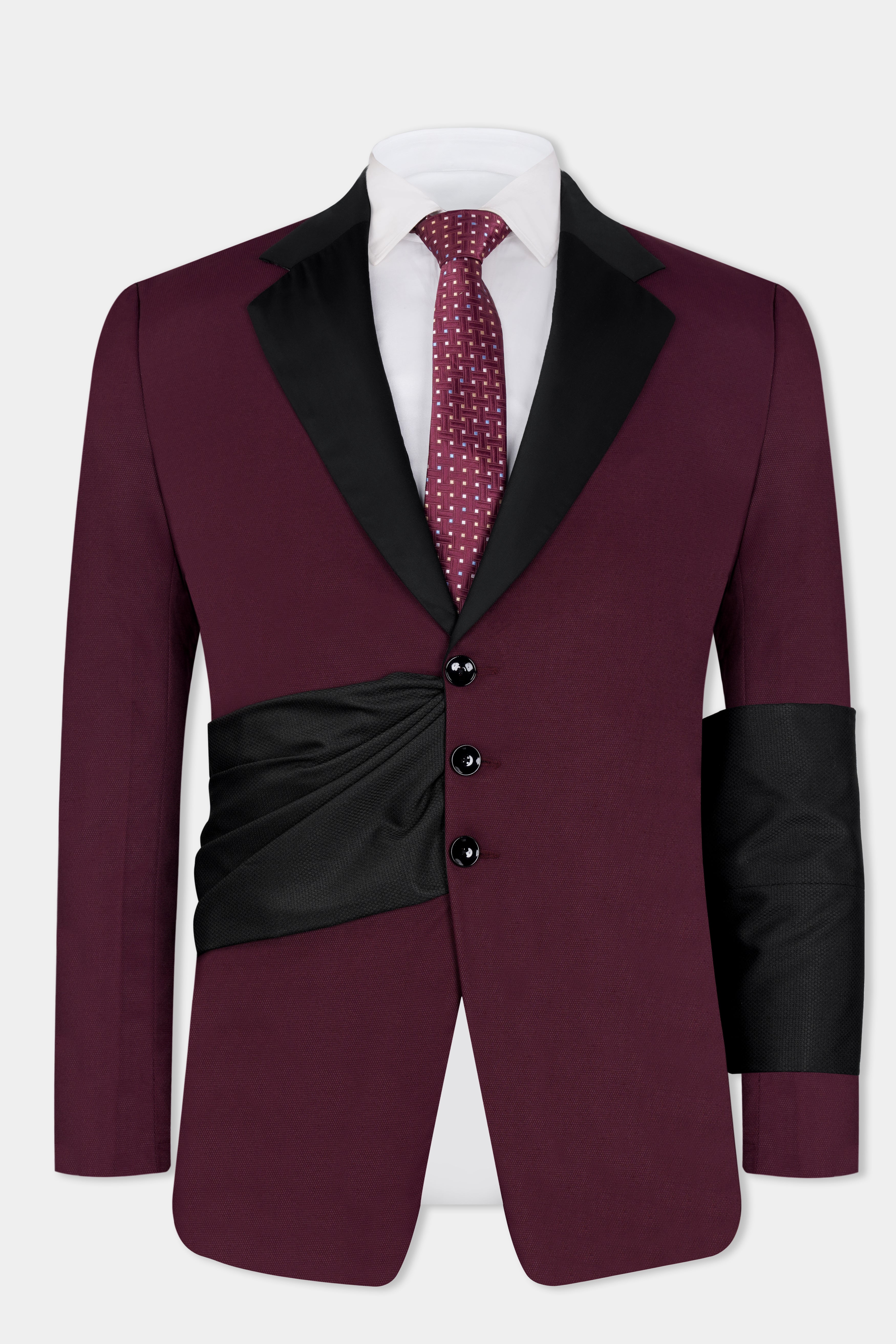 Magenta Maroon Wool Rich Designer Tuxedo Suit with Shawl