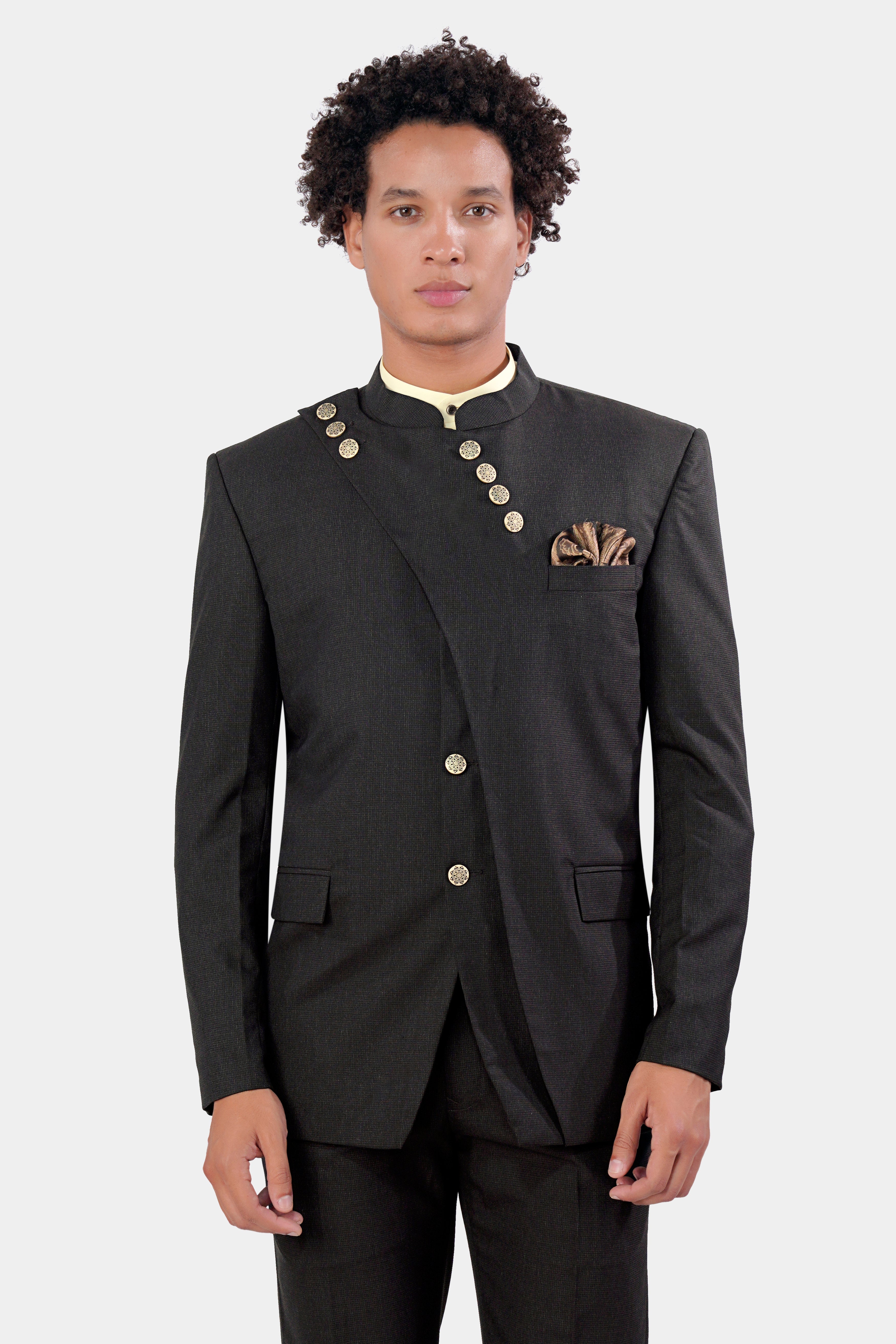 Baltic Sea Black Wool Rich Designer Bandhgala Suit