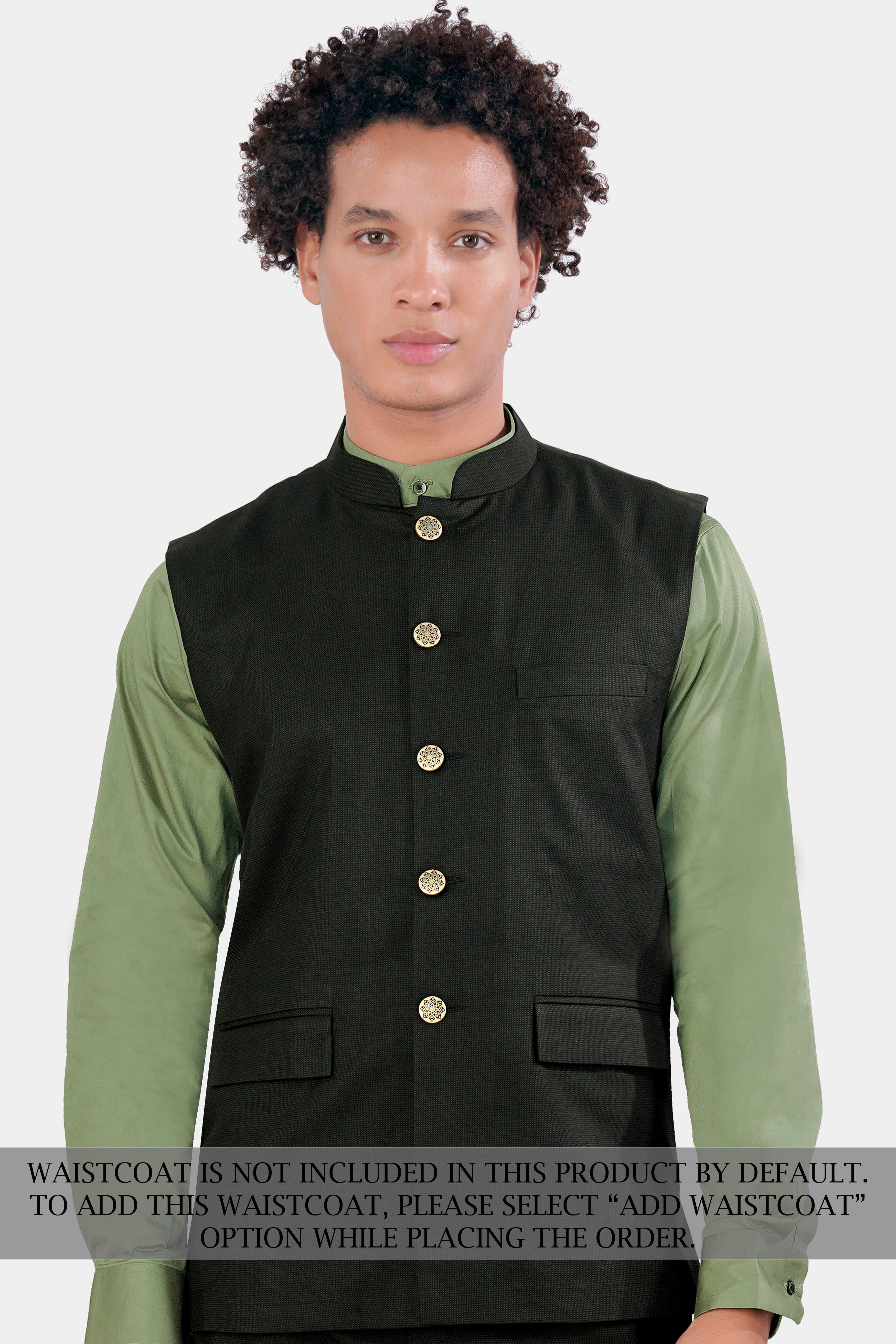Kaitoke Green Wool Rich Cross Placket Bandhgala Suit