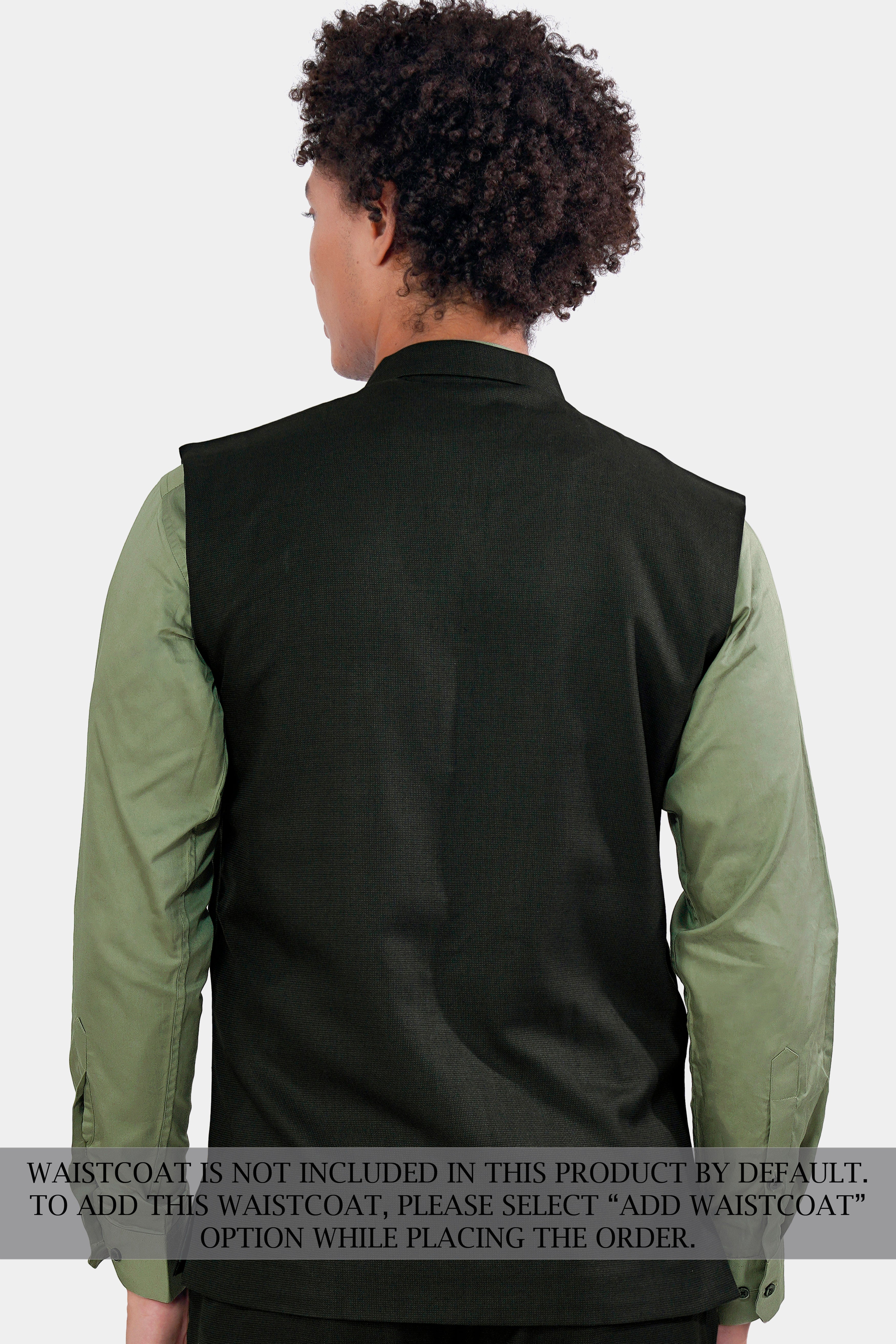 Kaitoke Green Wool Rich Cross Placket Bandhgala Suit