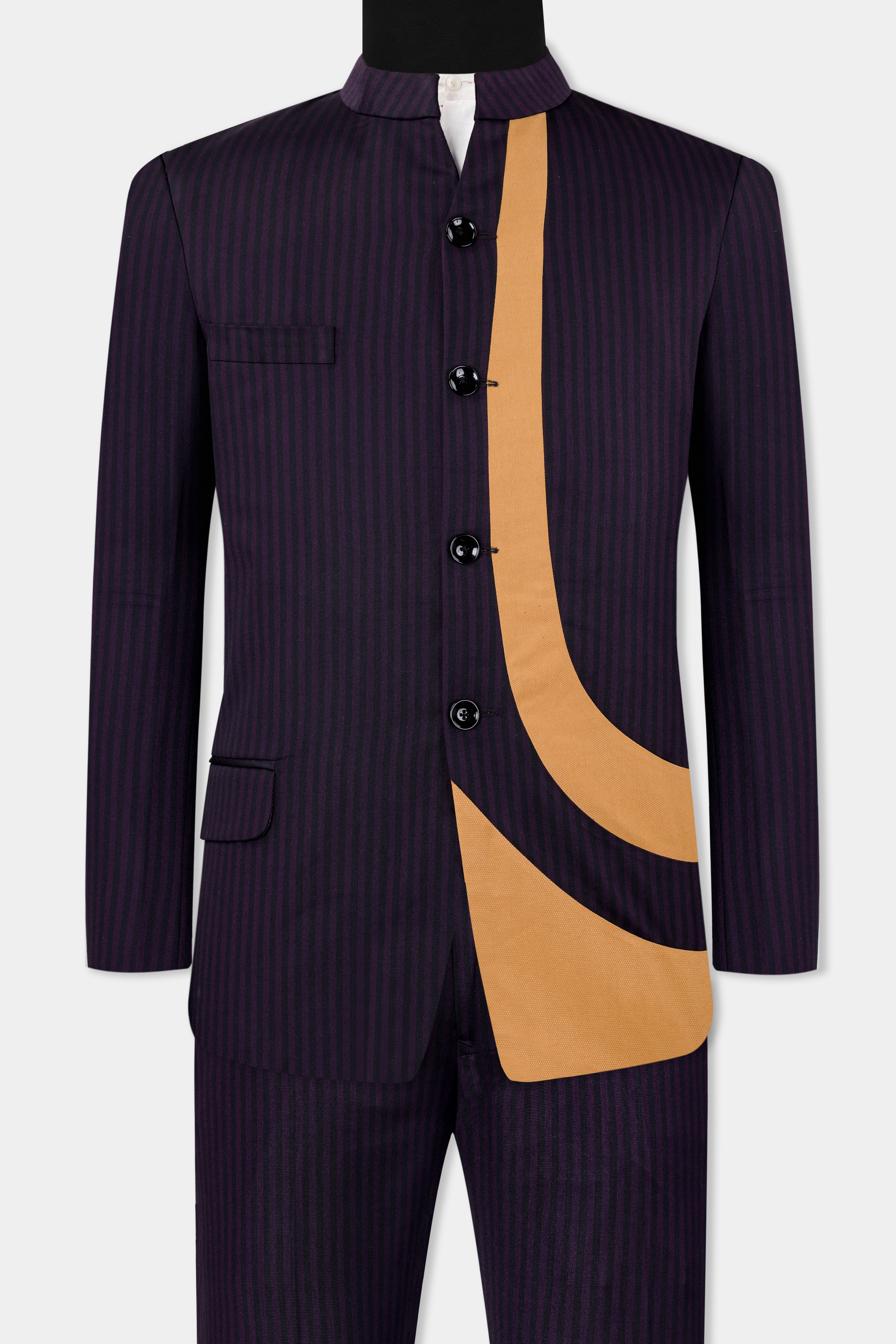 Bleached Purple Striped and Antique Brown Wool Rich Bandhgala Designer Suit ST2962-BG-D63-36,ST2962-BG-D63-38,ST2962-BG-D63-40,ST2962-BG-D63-42,ST2962-BG-D63-44,ST2962-BG-D63-46,ST2962-BG-D63-48,ST2962-BG-D63-50,ST2962-BG-D63-52,ST2962-BG-D63-54,ST2962-BG-D63-56,ST2962-BG-D63-58,ST2962-BG-D63-60