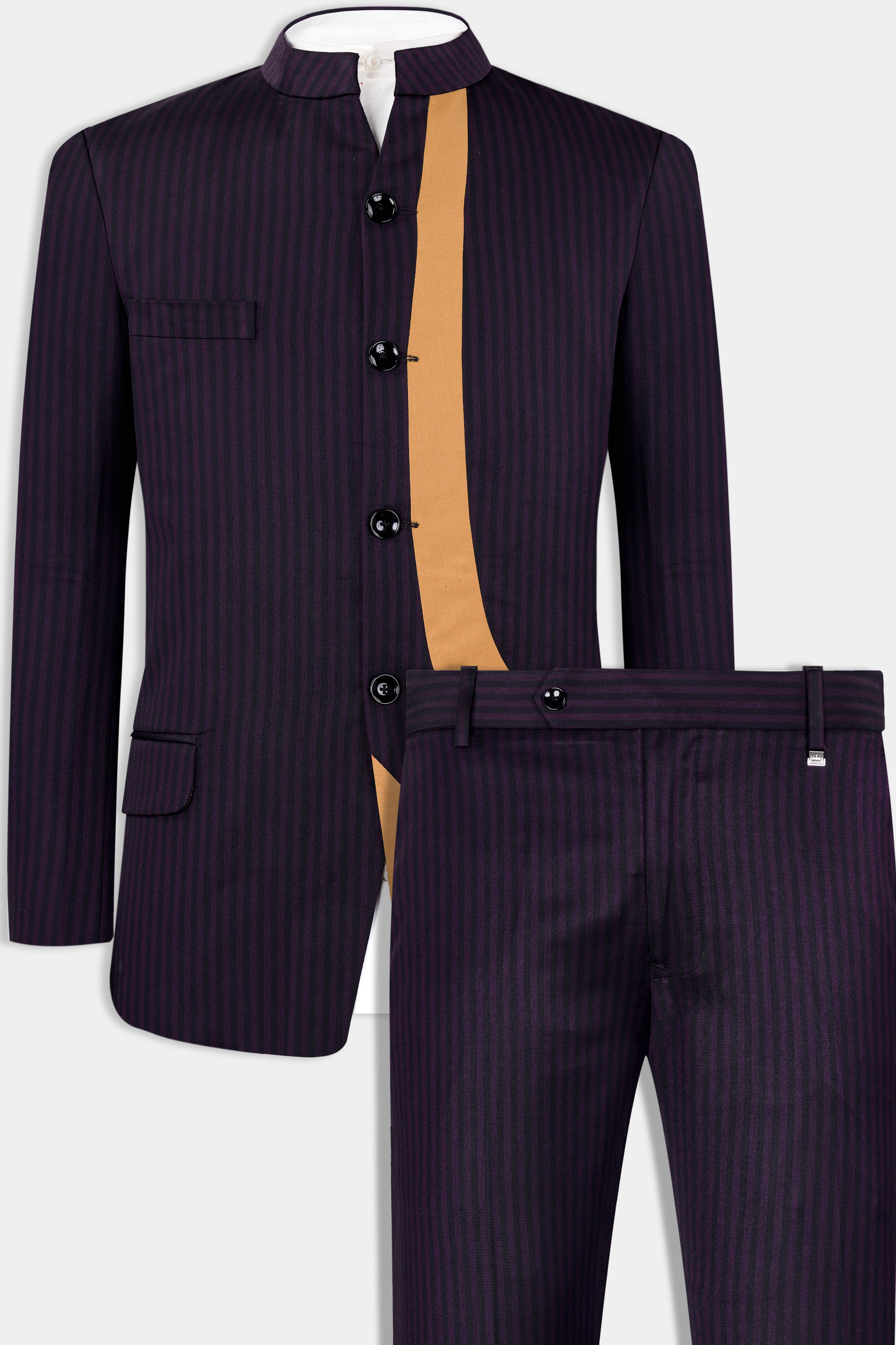 Bleached Purple Striped and Antique Brown Wool Rich Bandhgala Designer Suit ST2962-BG-D63-36,ST2962-BG-D63-38,ST2962-BG-D63-40,ST2962-BG-D63-42,ST2962-BG-D63-44,ST2962-BG-D63-46,ST2962-BG-D63-48,ST2962-BG-D63-50,ST2962-BG-D63-52,ST2962-BG-D63-54,ST2962-BG-D63-56,ST2962-BG-D63-58,ST2962-BG-D63-60