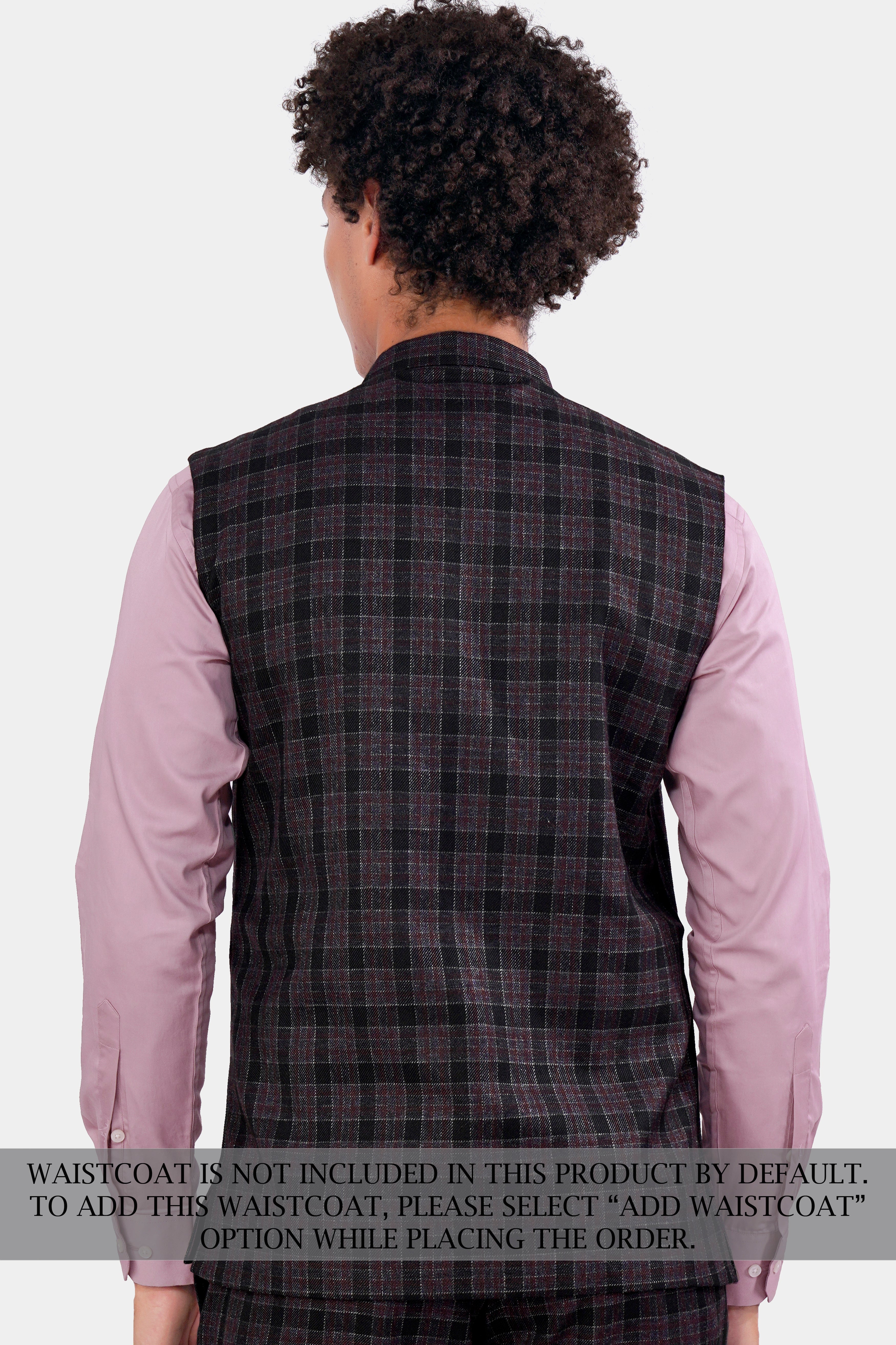 Byzantium Pink and Black Tweed Plaid Cross Placket Bandhgala Suit