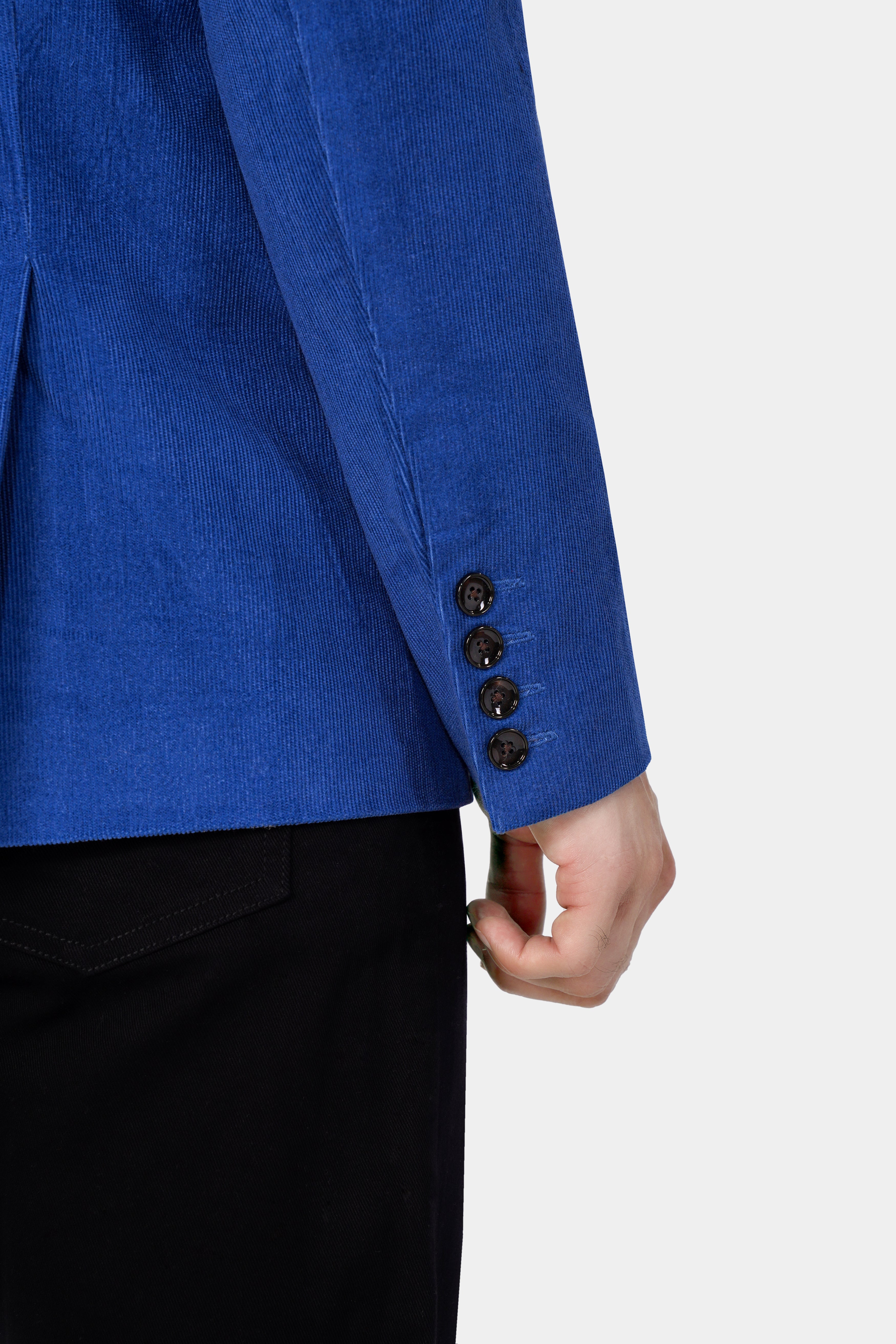 Cobalt Blue Double Breasted Corduroy Premium Cotton Blazer With Jade Black Jeans