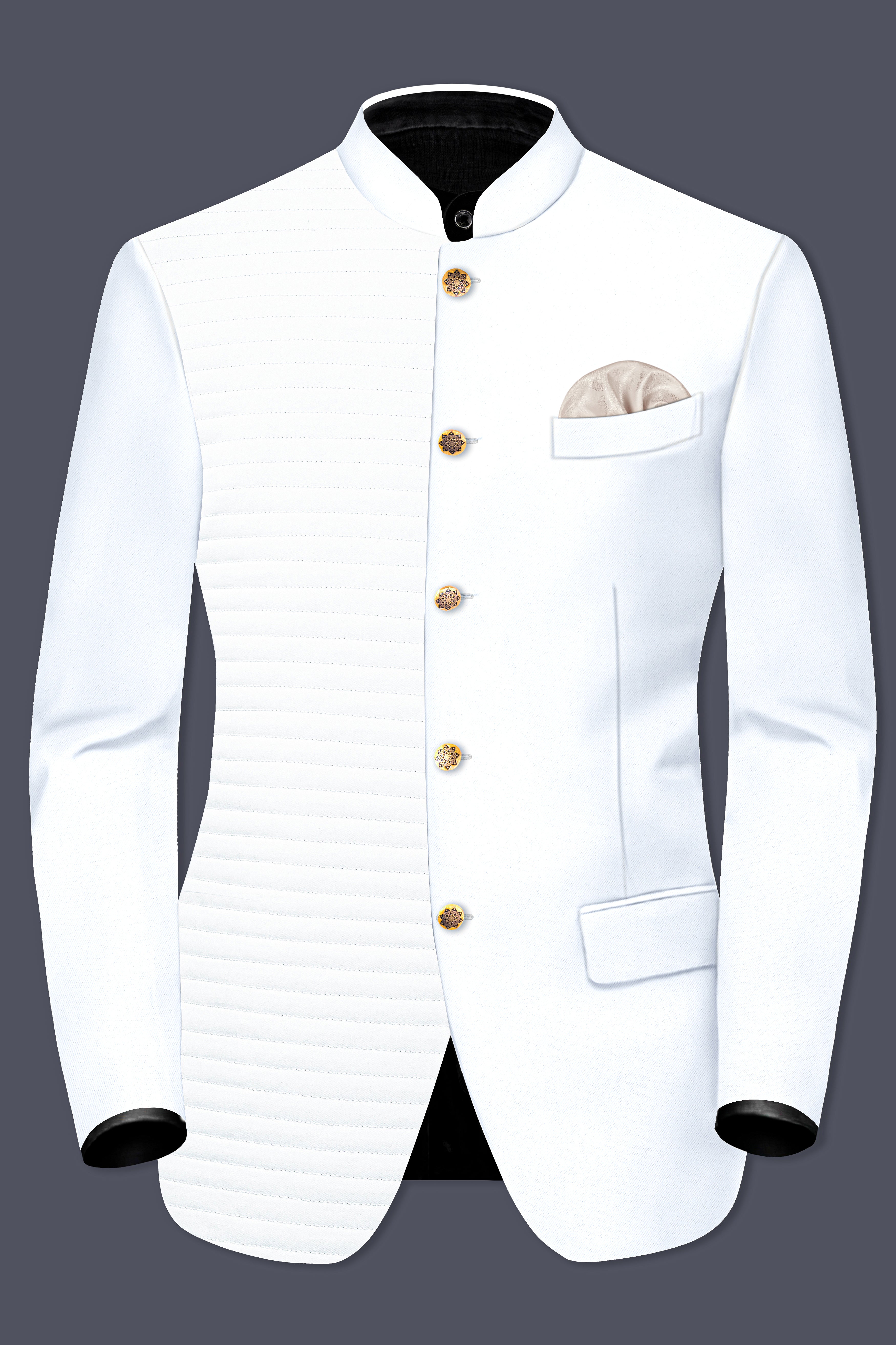 Bright White Stretchable Wool Rich Bandhgala Designer Suit