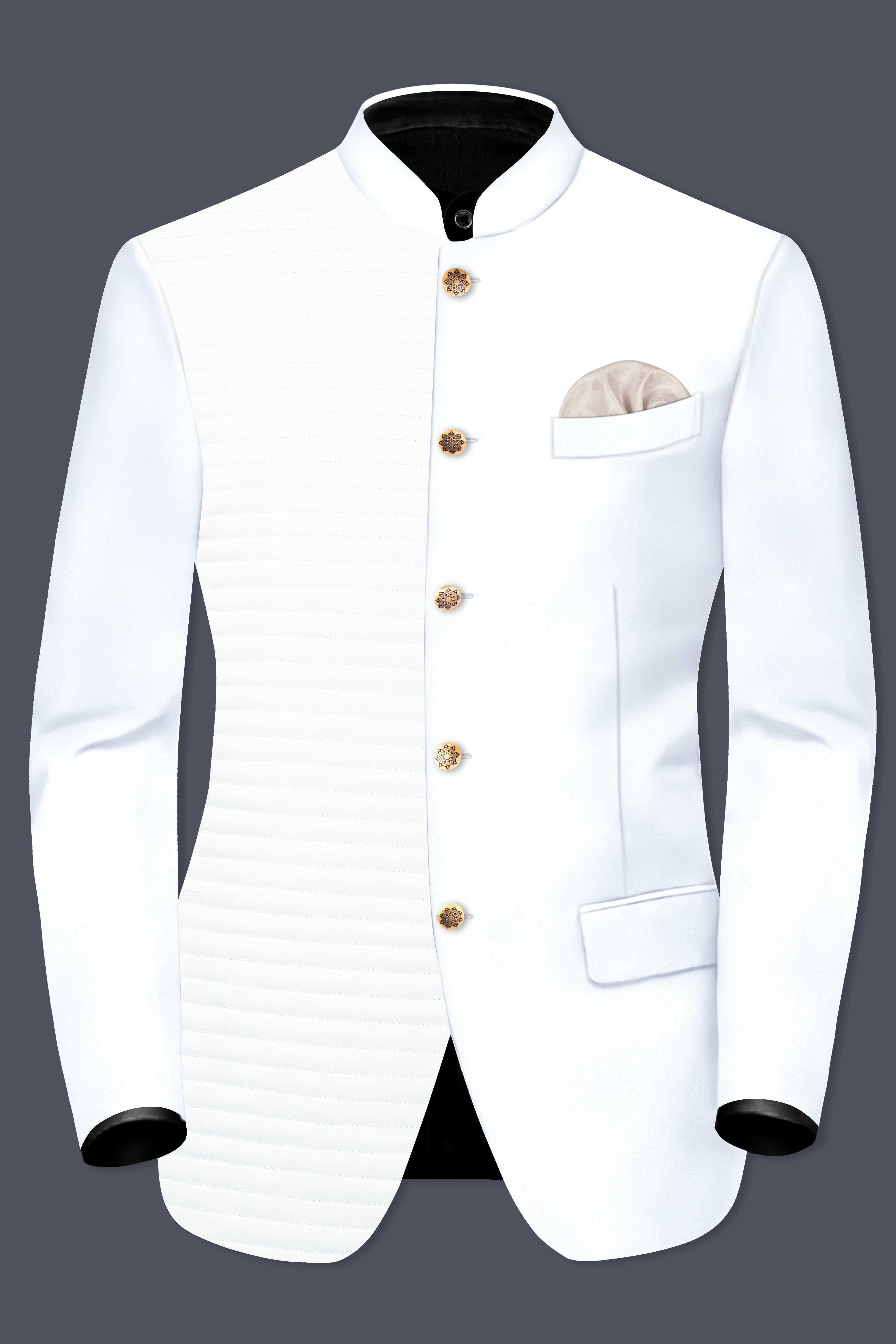 Bright White Stretchable Wool Rich Bandhgala Suit