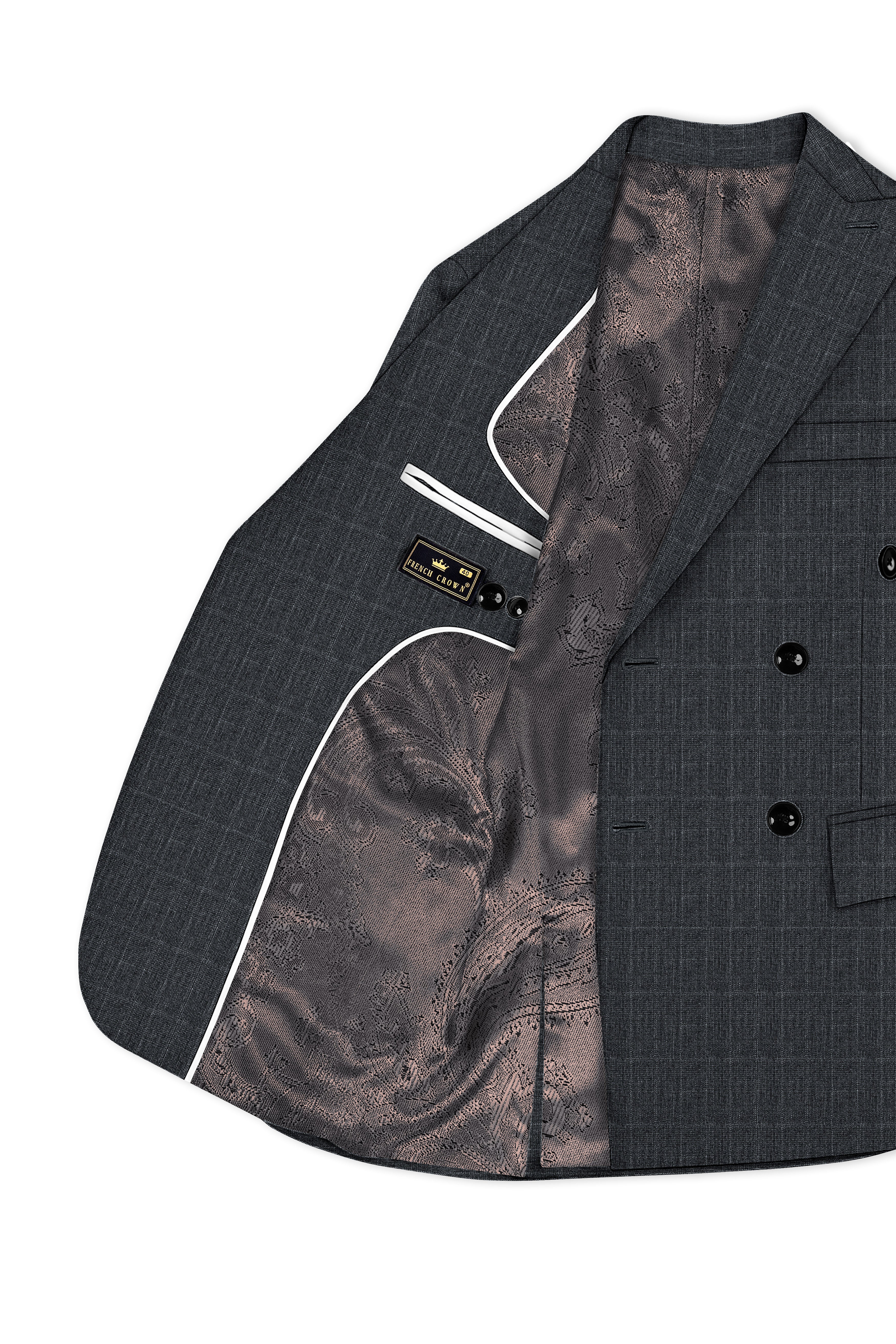 Flint Gray Subtle Checkered Wool Rich Double Breasted Suit