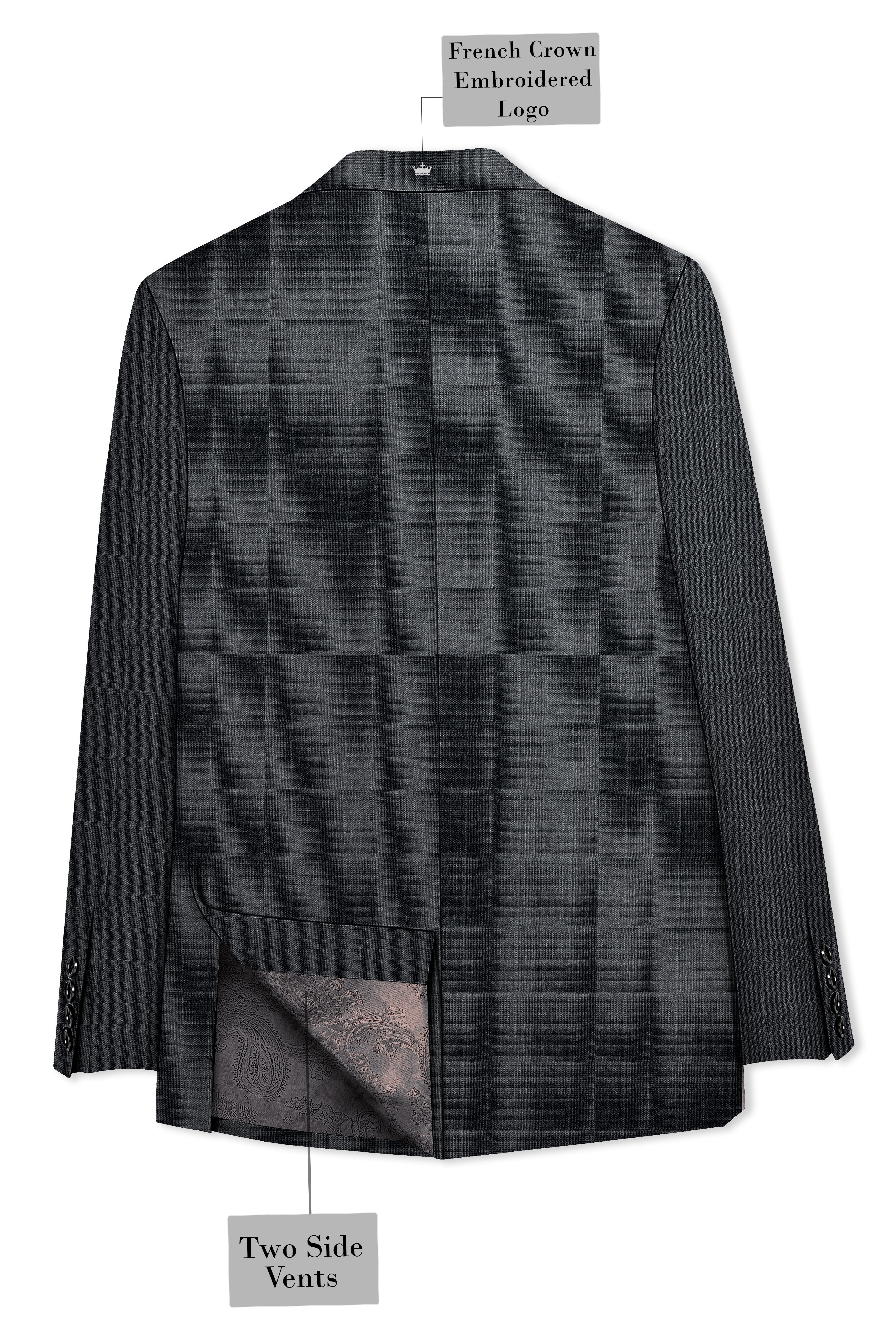 Flint Gray Subtle Checkered Wool Rich Double Breasted Suit