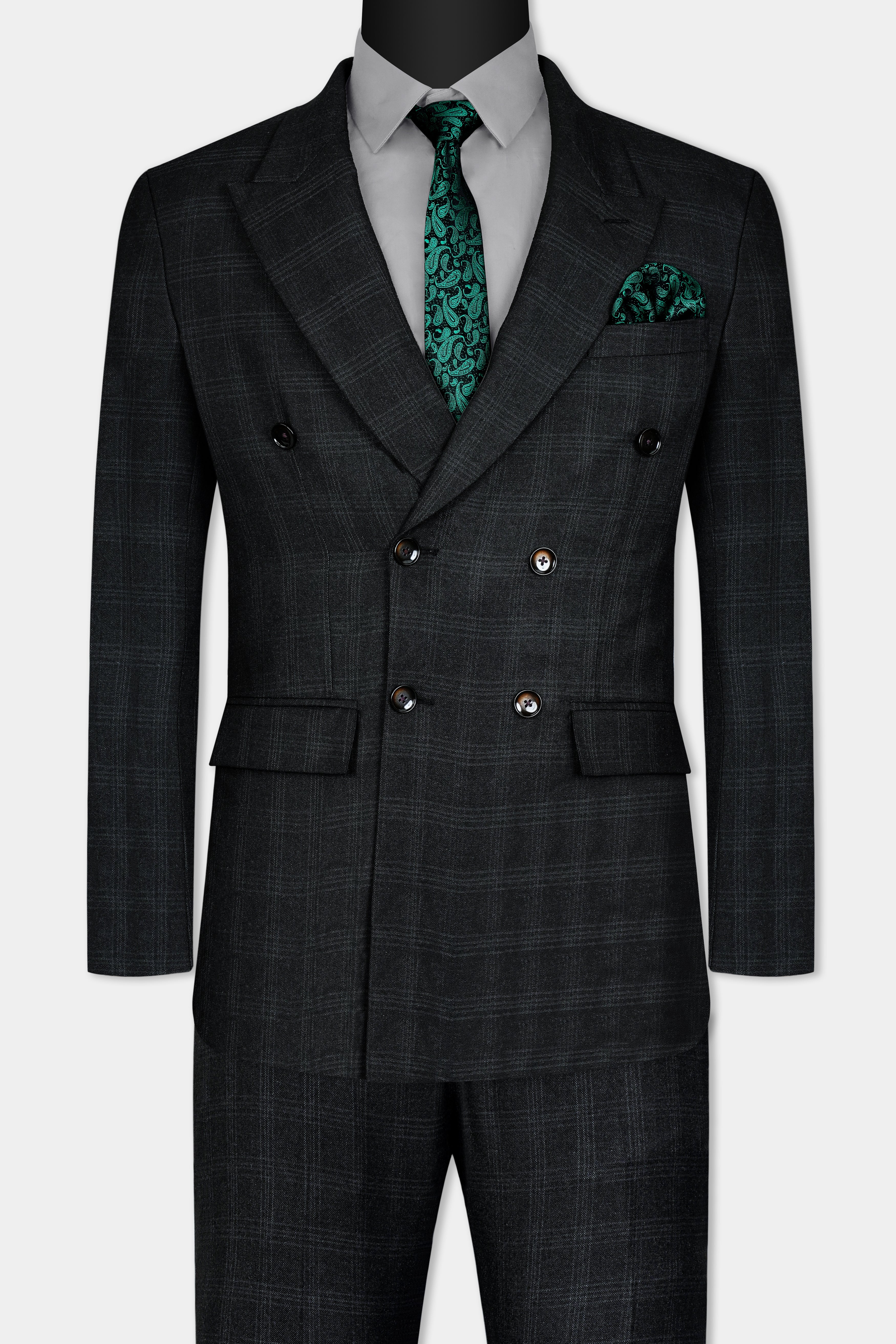 Onyx Black Checks-Plaid Premium wool blend Double Breasted