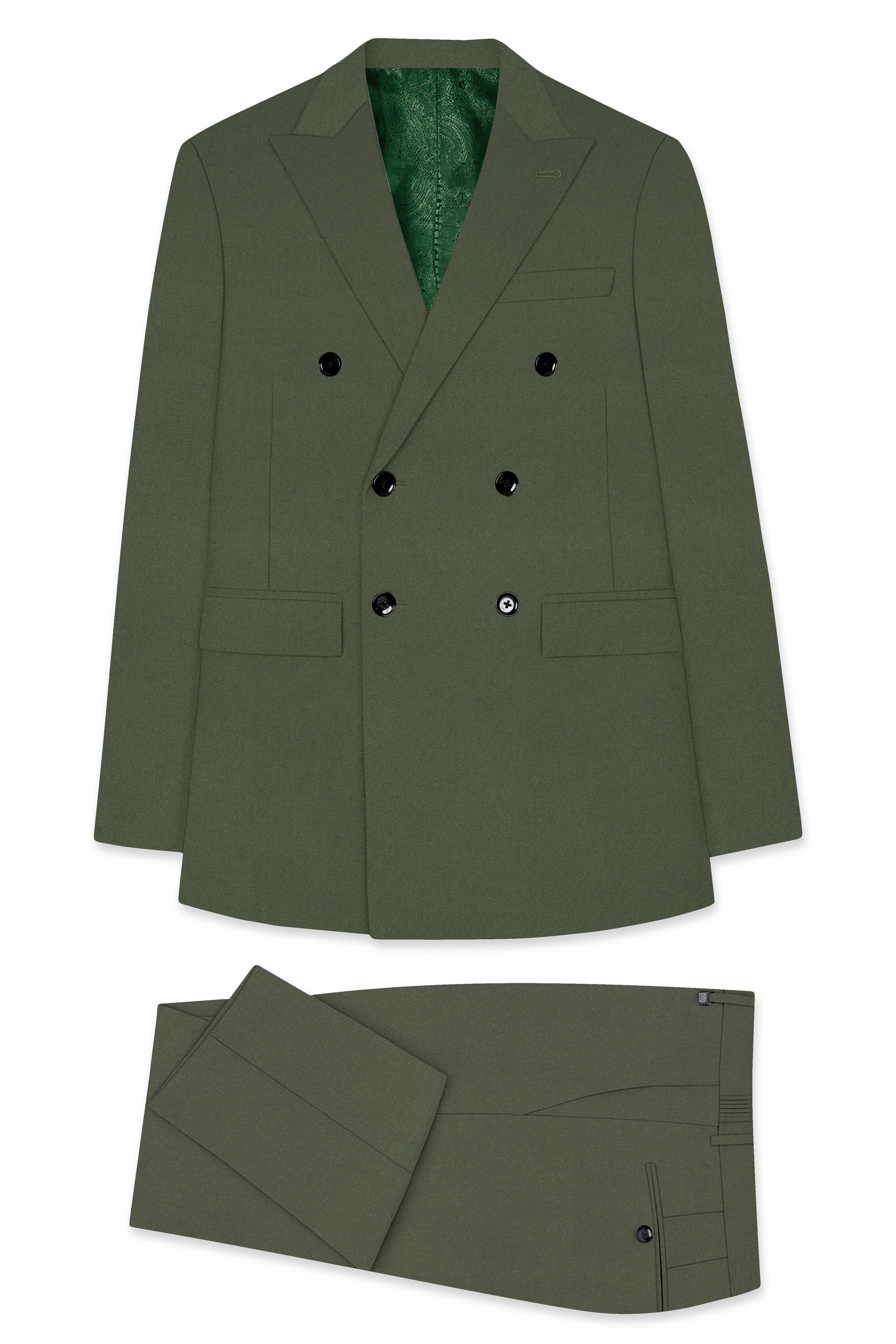 Artichoke Green Wool Rich Double Breasted Suit
