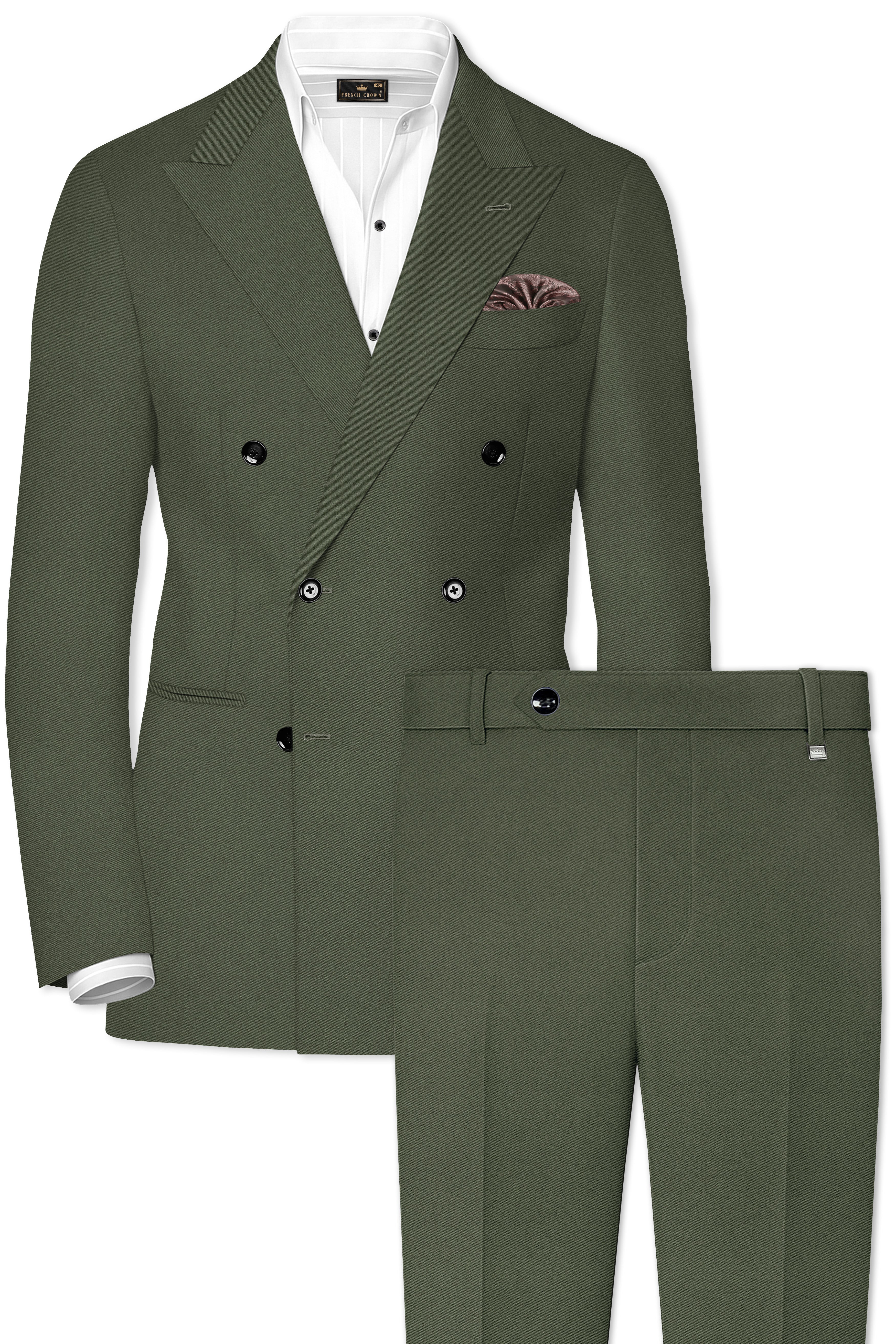 Artichoke Green Wool Rich Double Breasted Suit