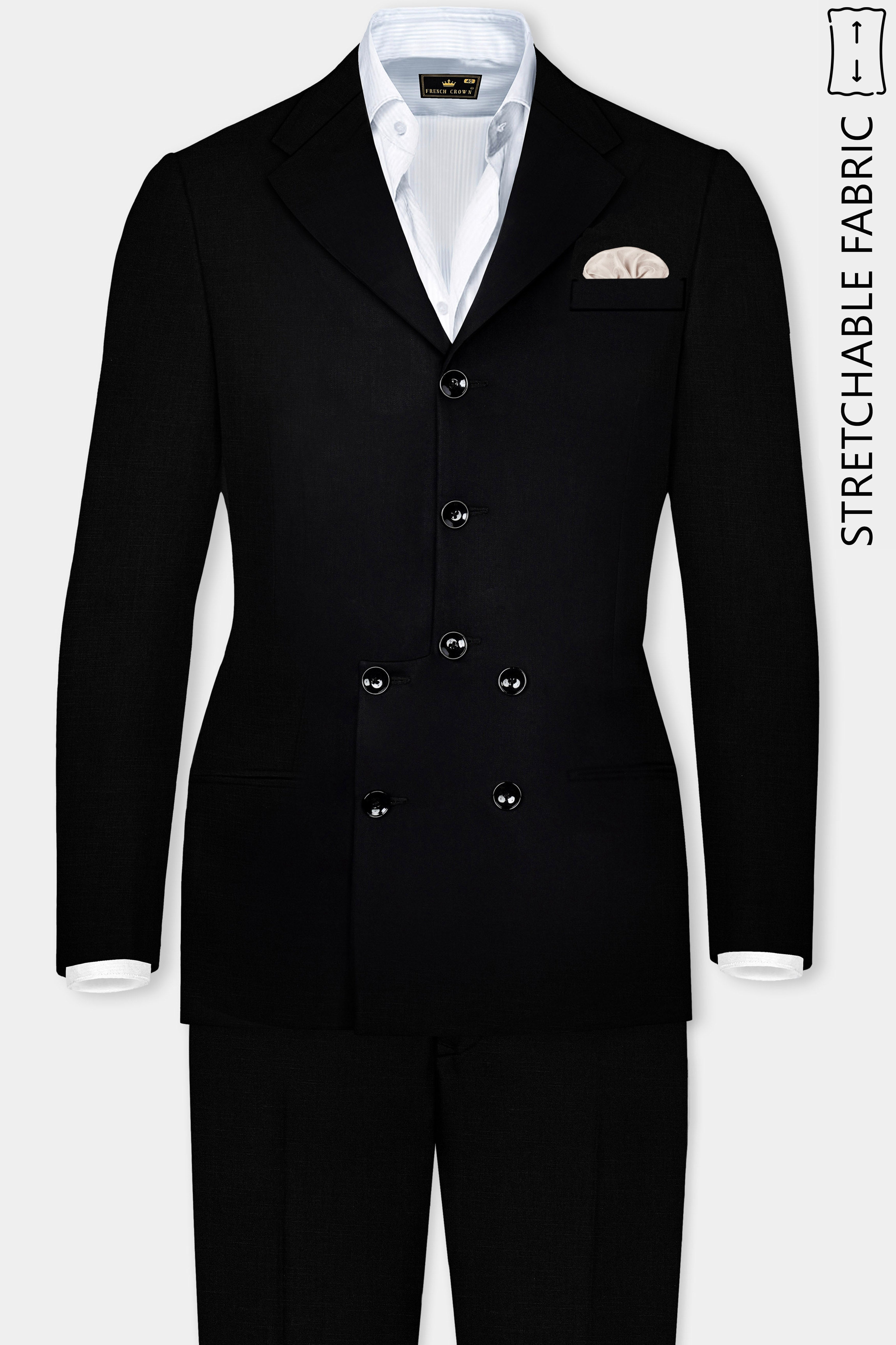 Jade Black Stretchable Wool Rich Designer Suit