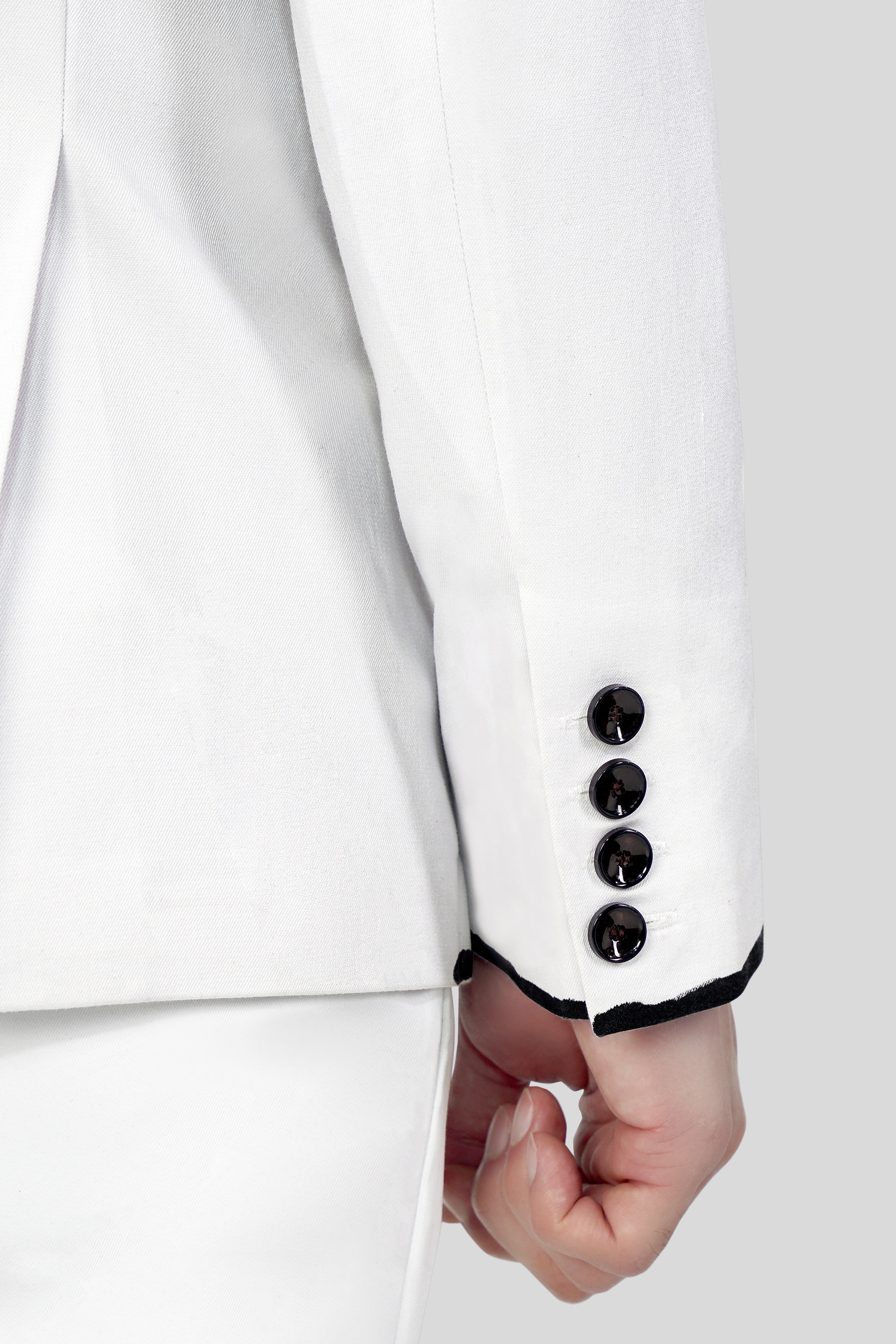 Bright White with Black Stretchable Hand Painted Designer Suit