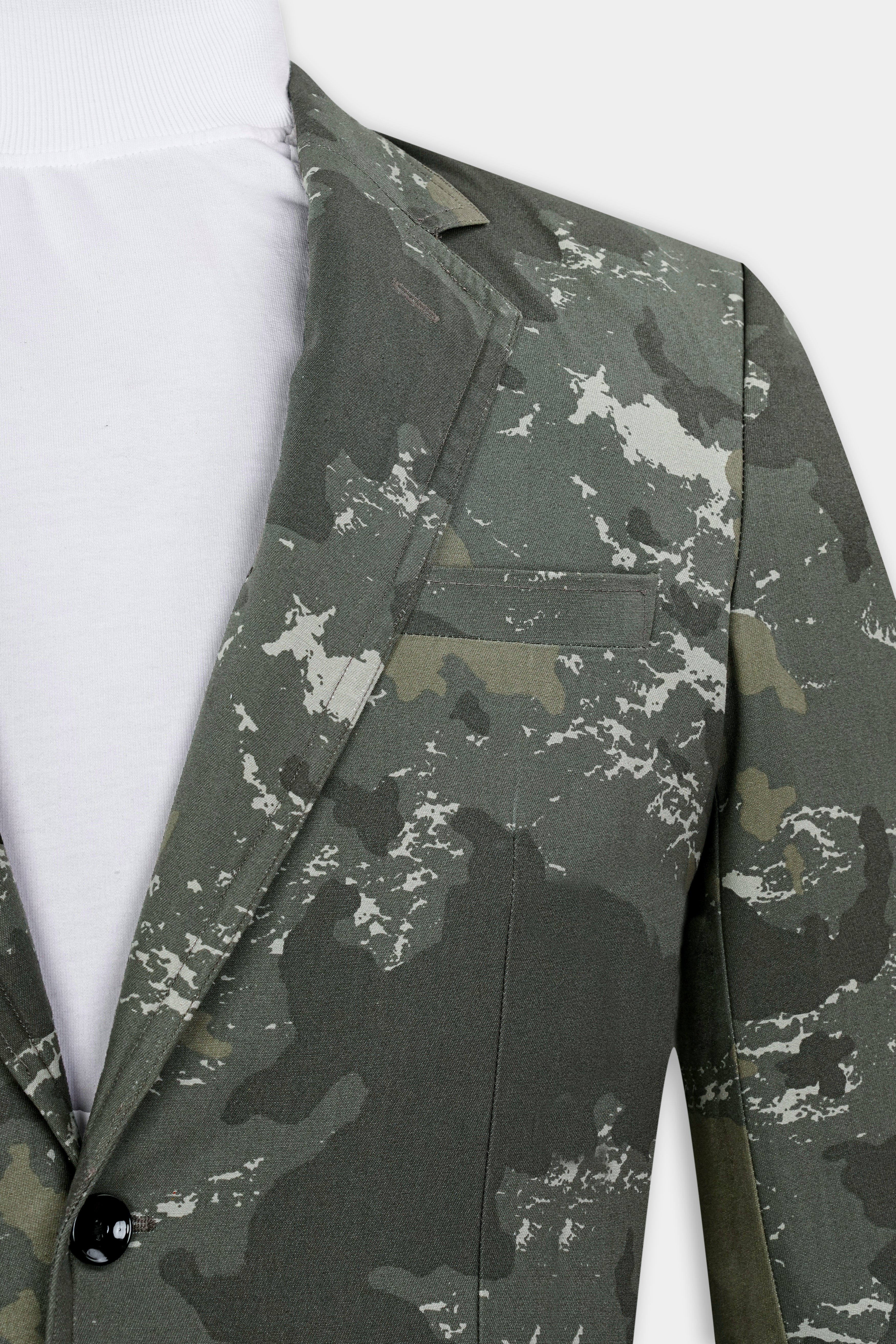 Flint Green with Fuscous Green Camouflage Premium Cotton Blazer With Jade Black Jeans