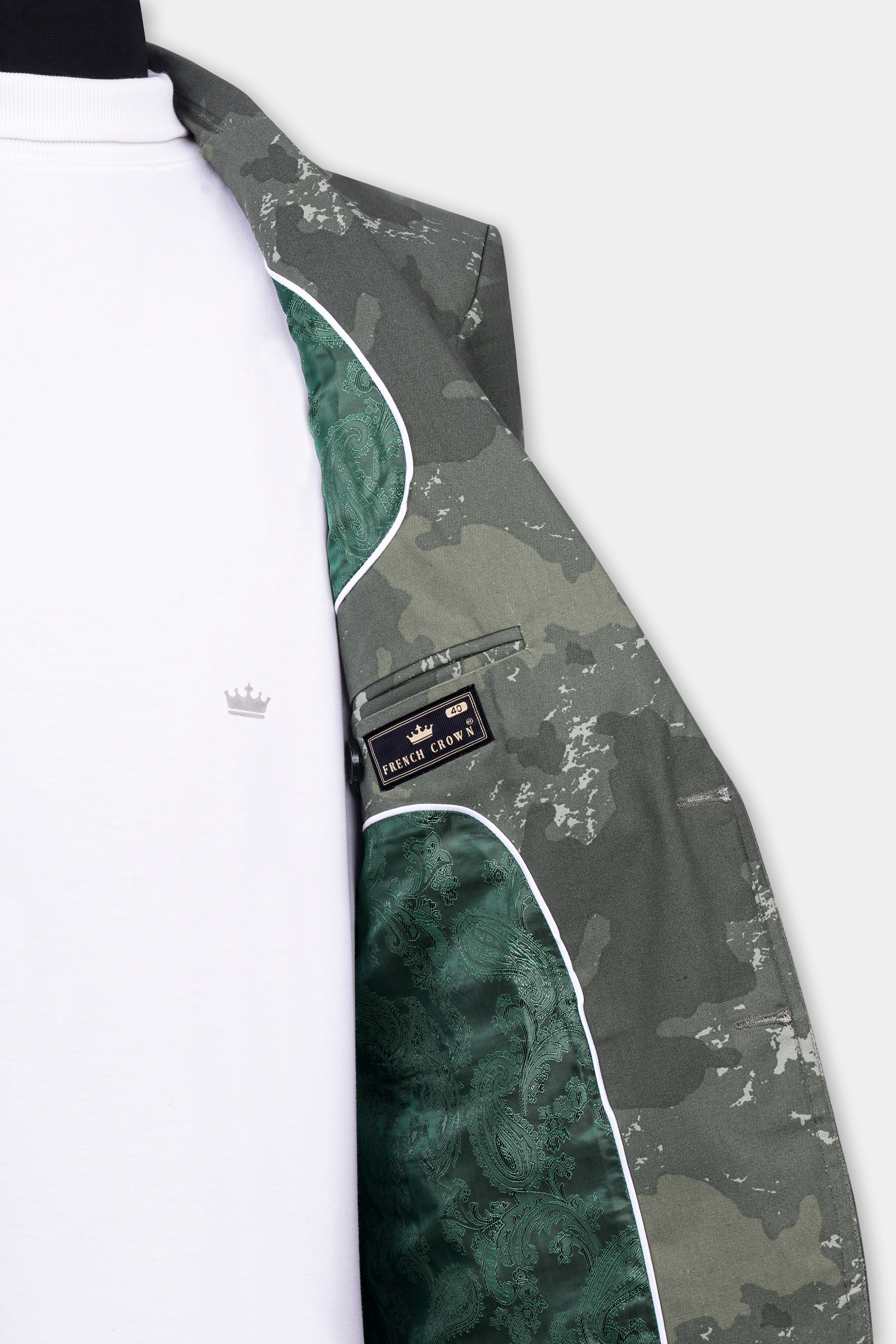 Flint Green with Fuscous Green Camouflage Premium Cotton Blazer With Jade Black Jeans