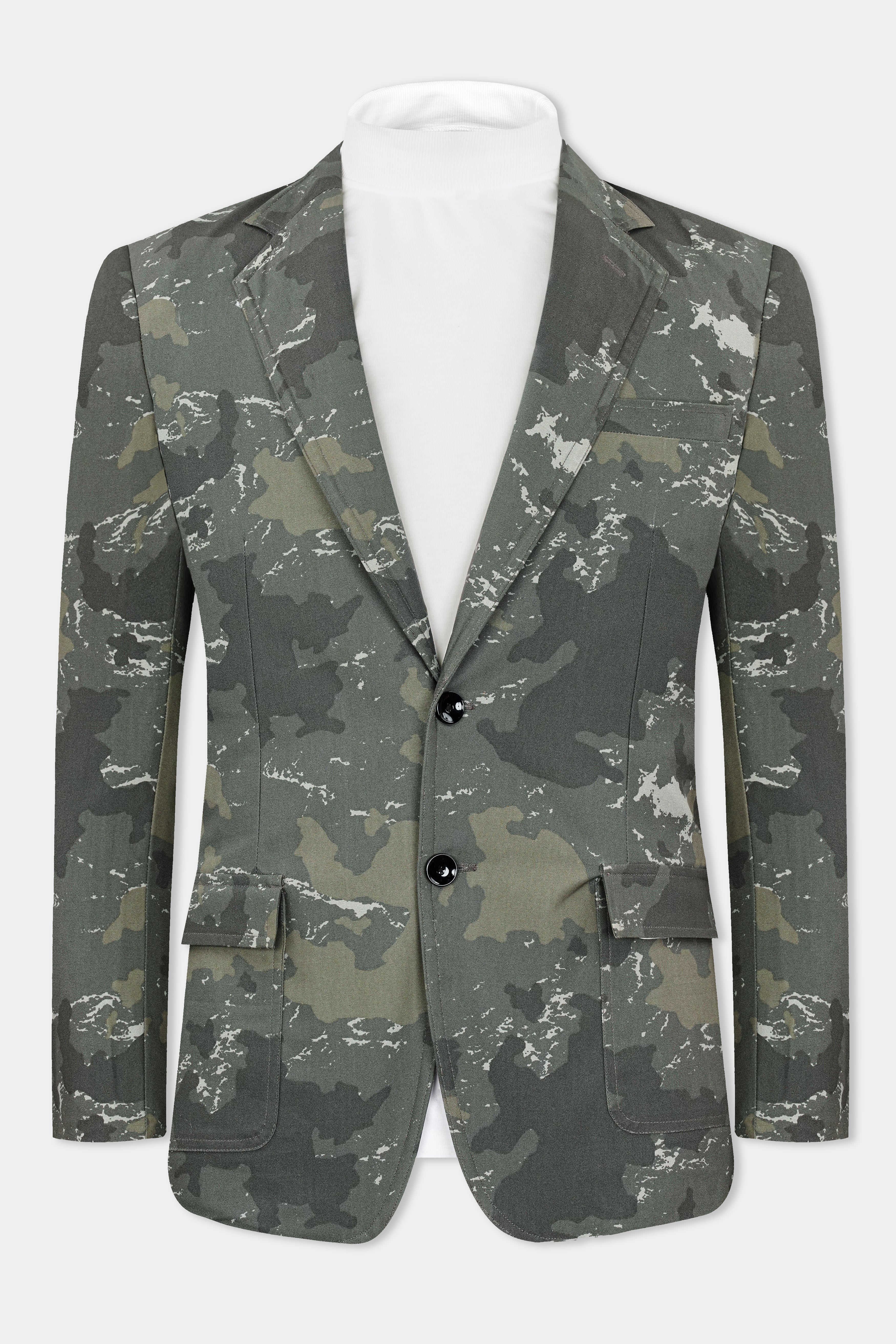 Flint Green with Fuscous Green Camouflage Premium Cotton Blazer With Jade Black Jeans