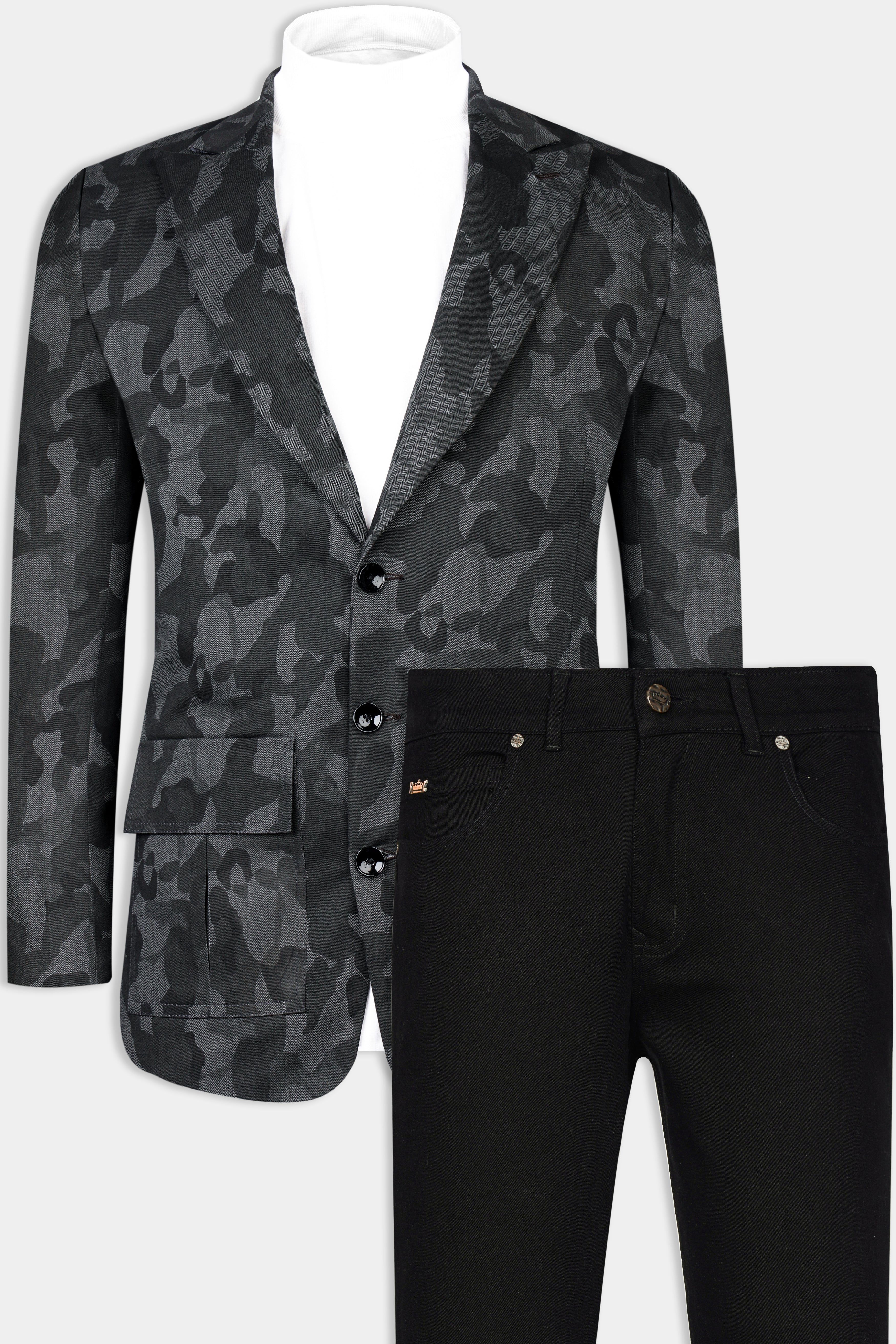 Merengo Gray and Baltic Sea Black Premium Cotton Blazer With Jade Black jeans