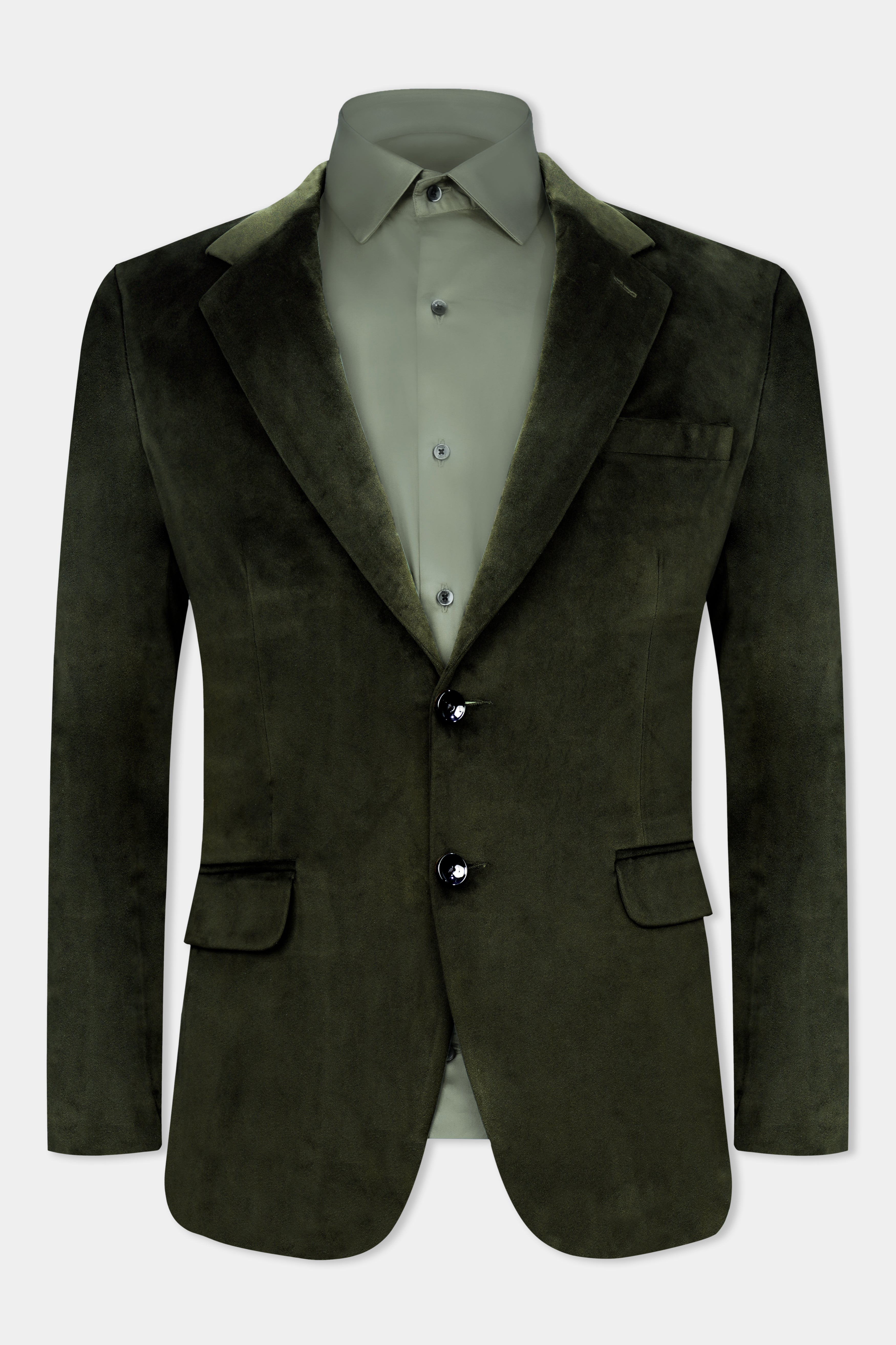 Rangoon Green Single Breasted Velvet Blazer With Jade Black Jeans